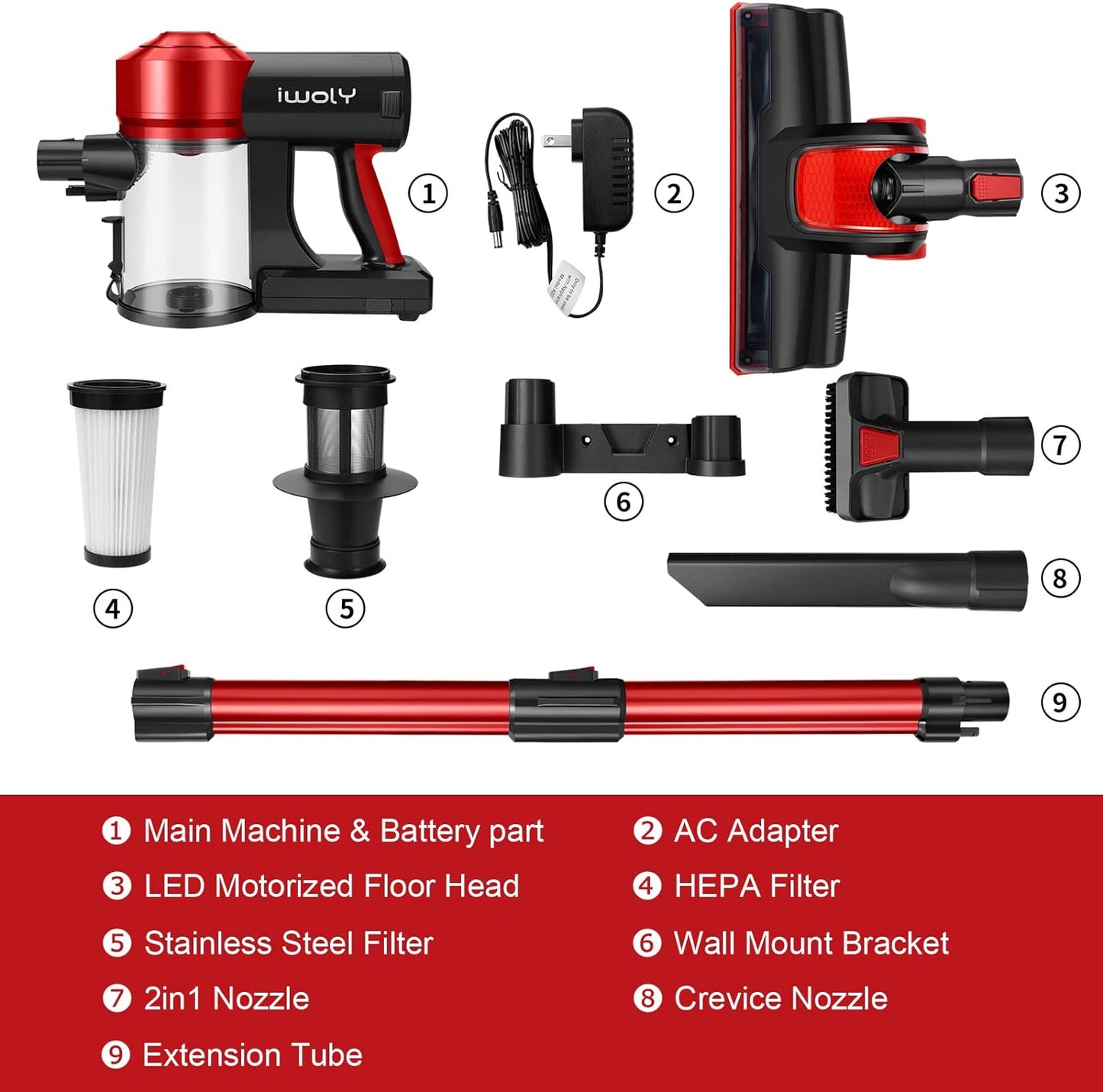 Rechargeable Cordless Vacuum Cleaner with 18,000Pa Cyclone Suction, Detachable Battery, HEPA Filtration, and Lightweight Design for Hard Floors and Vehicles