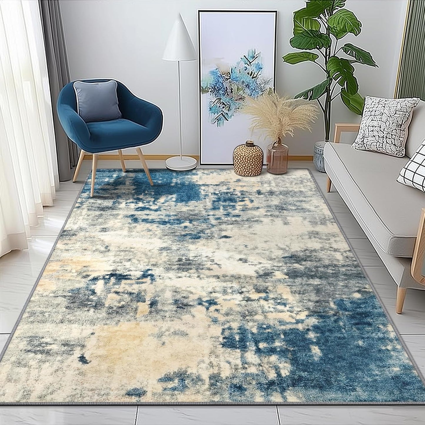 Contemporary Abstract 5x7 Area Rug - Machine Washable, Non-Slip, Stain-Resistant Carpet