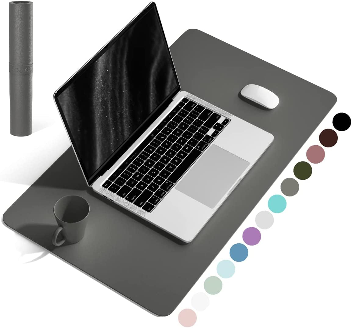 Non-Slip Waterproof PVC Leather Desk Pad, Ultra-Thin Large Mouse Pad, Easy-Clean Writing Mat (Olive Green, 31.5" x 15.7")