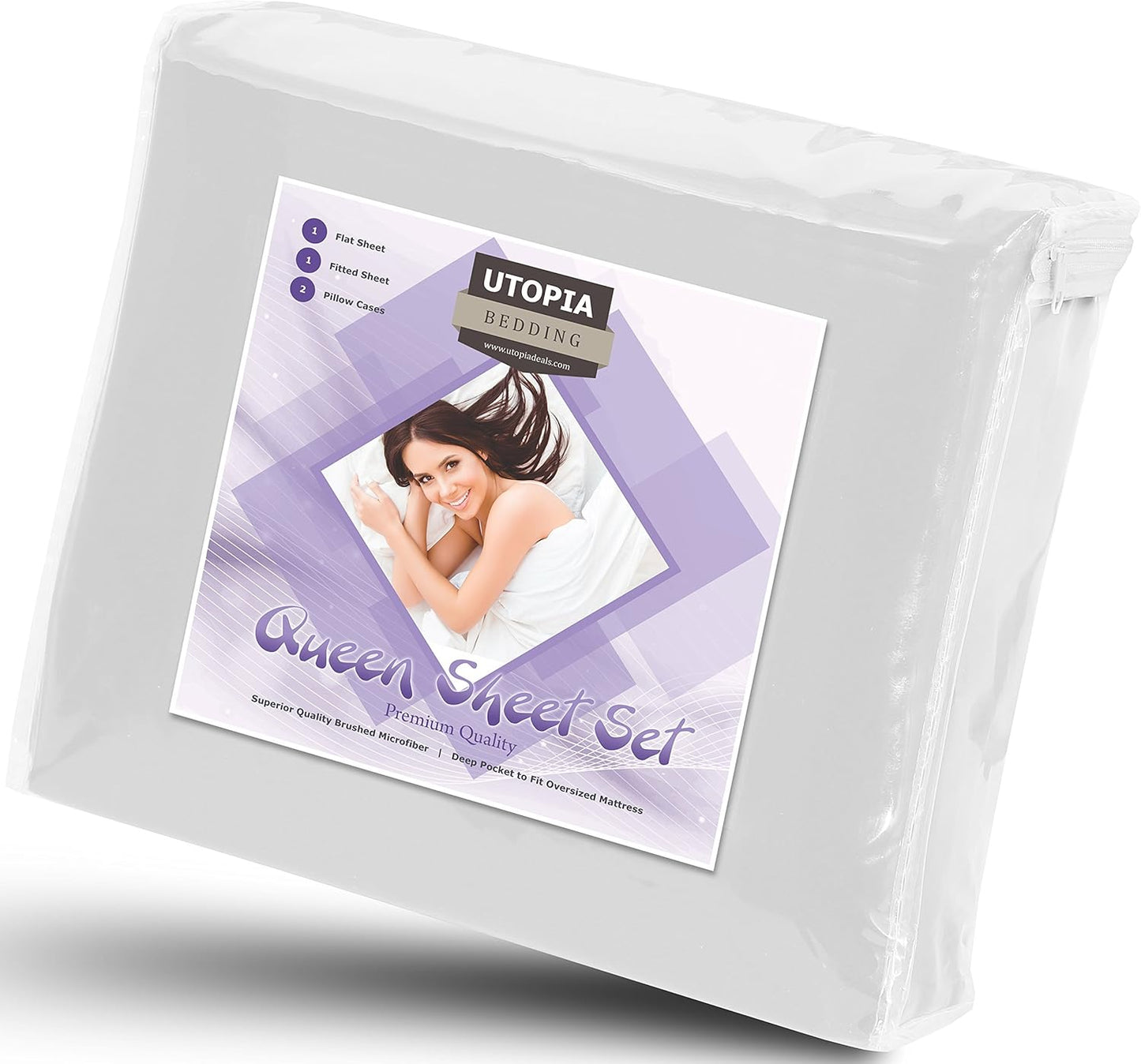 Queen Bed Sheet Set - 4-Piece Soft Brushed Microfiber Bedding - Shrinkage and Fade Resistant - Easy Care - White