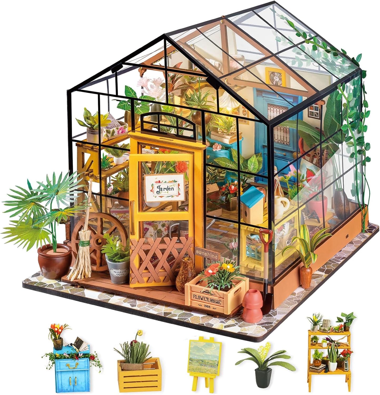 Cathy's Flower House DIY Miniature Dollhouse Kit - Handmade Greenhouse Model for Home Decoration - Ideal Christmas and Birthday Gift for All Ages
