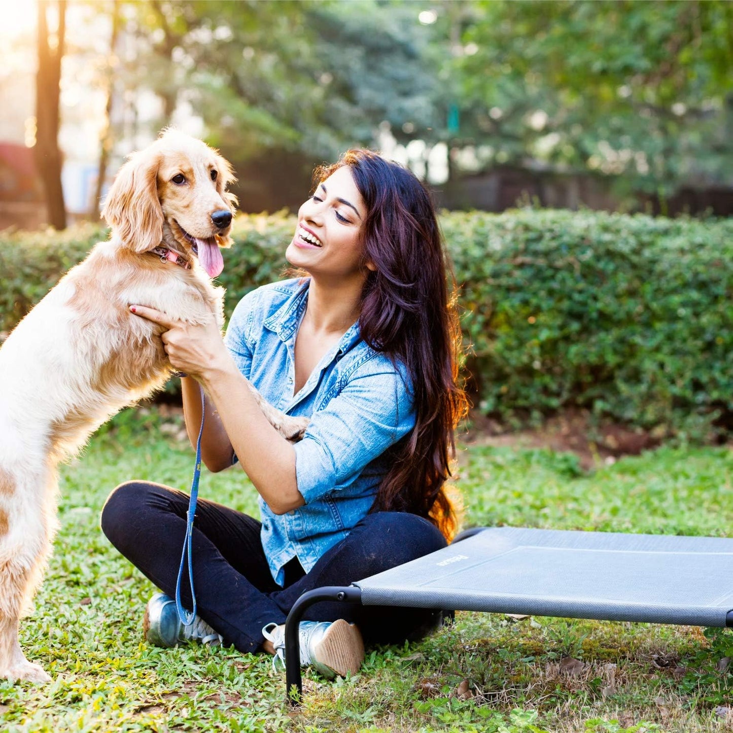Large Elevated Outdoor Dog Bed - Portable Raised Cot - Large Dogs, Cooling Summer Frame, Breathable Mesh, 49 Inches