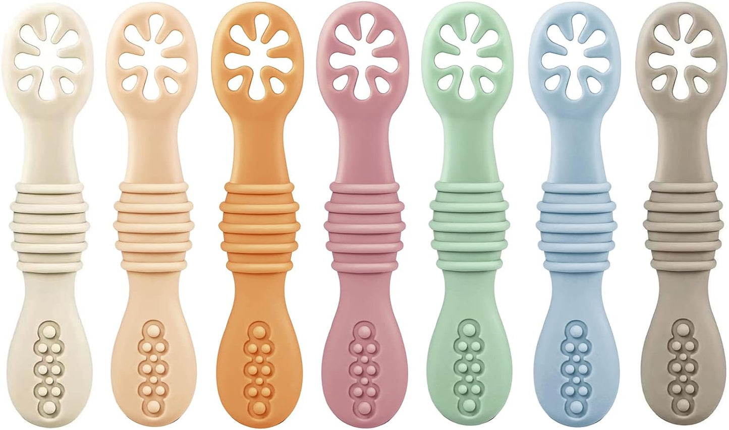 7 Pack Silicone Baby Feeding Spoon| Baby Led Weaning Spoon for Self Feeding First Stage| Infant Toddler Baby Spoons 4 6Months| BPA Free