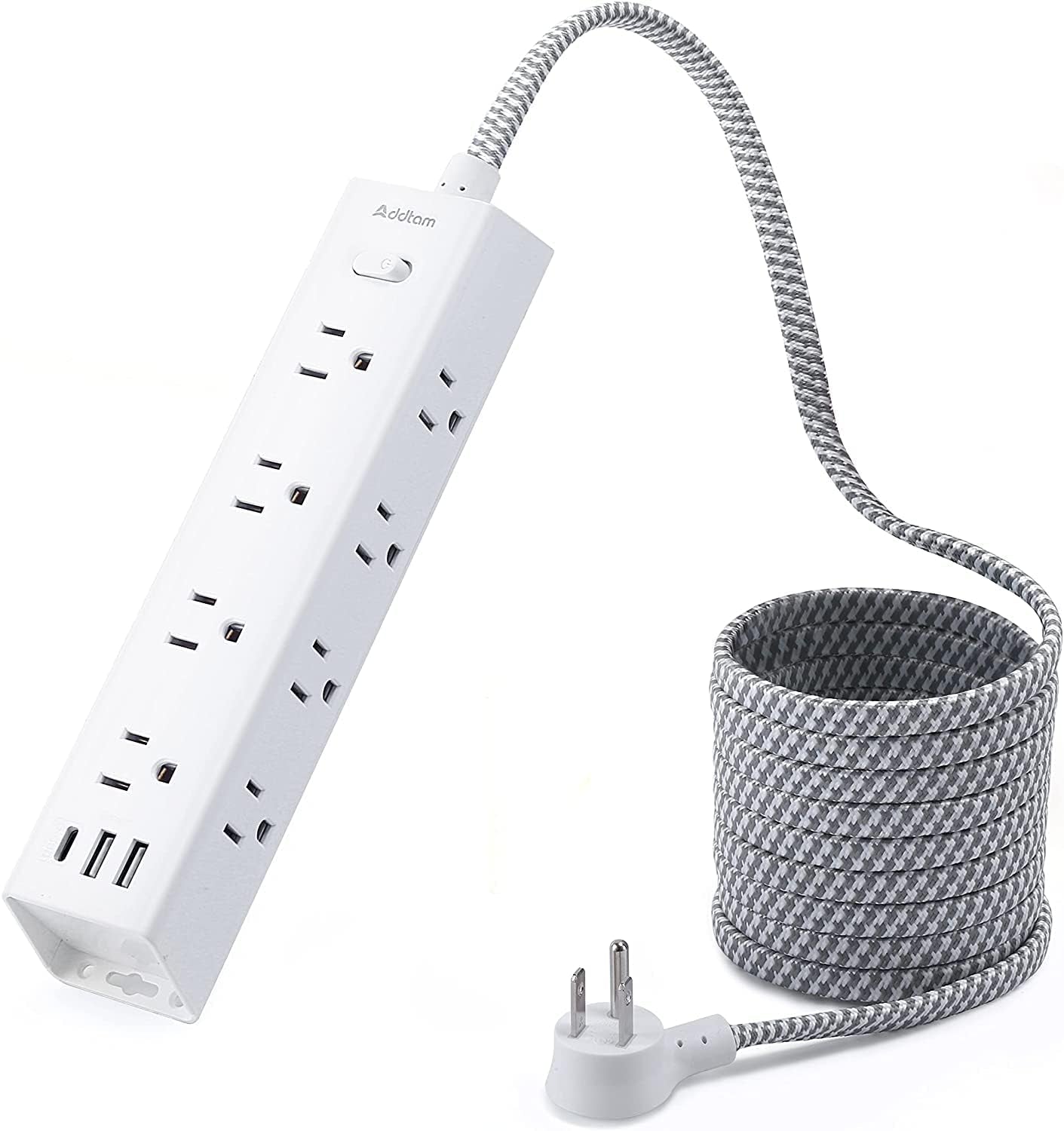 Surge Protector Power Bar - 10 FT Extension Cord, Power Strip - 12 Widely AC Outlet 3 USB, Flat Plug, Wall Mount Overload Protection, 1050J