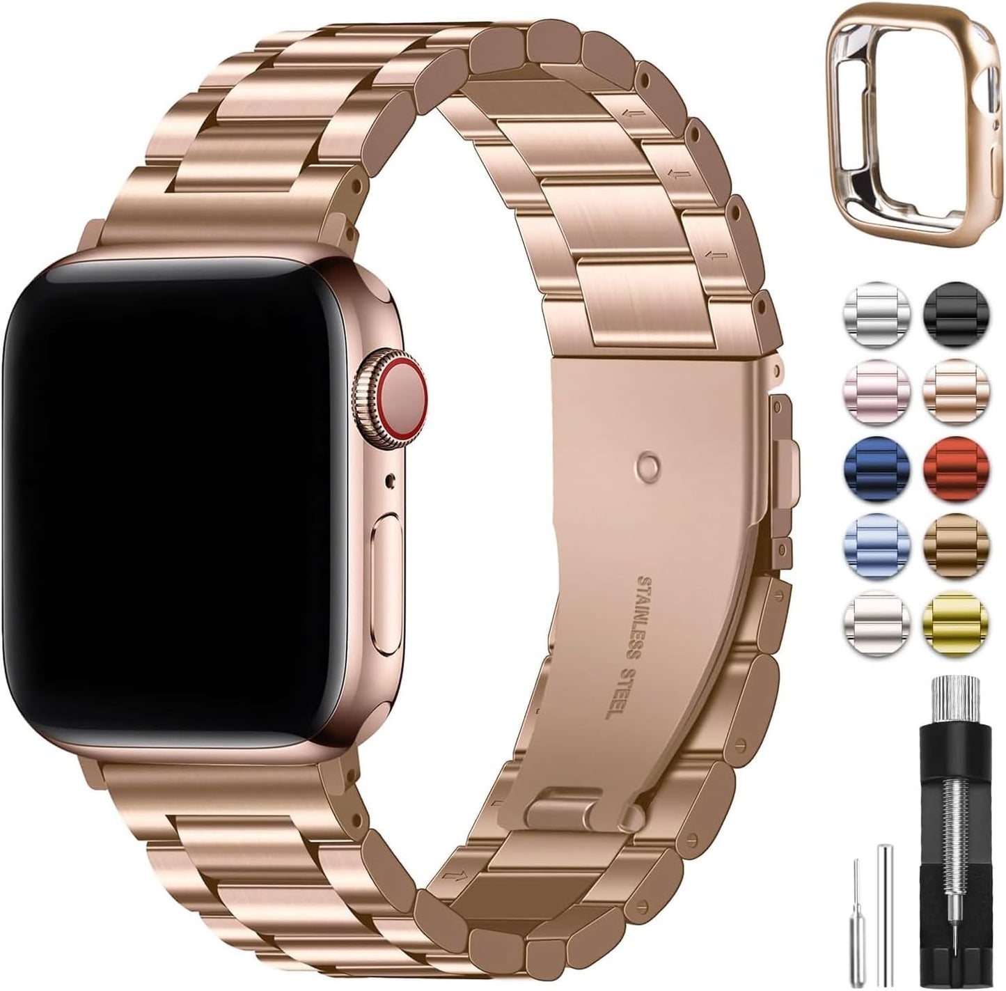 Stainless Steel Apple Watch Band with Case - for Apple Watch Ultra 2, Series 9, 8, 7, 6, 5, 4, 3, 2, 1 & SE/SE 2