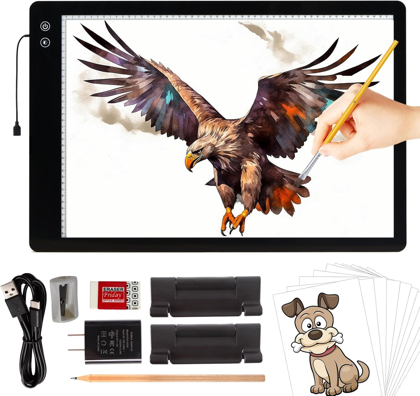 A3 Light Pad, Rechargeable Light Board for Diamond Painting, Tracing Light Box, Stand and Clip,Table Lightbox, Tracing, Drawing