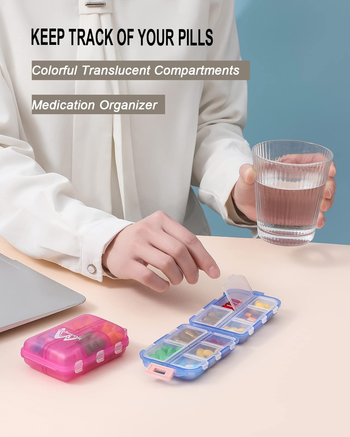 4 Pack Pill Case Portable Small Weekly Travel Pill Organizer Portable Pocket Pill Box Dispenser for Purse Vitamin Fish Oil Compartments Container Medicine Box by