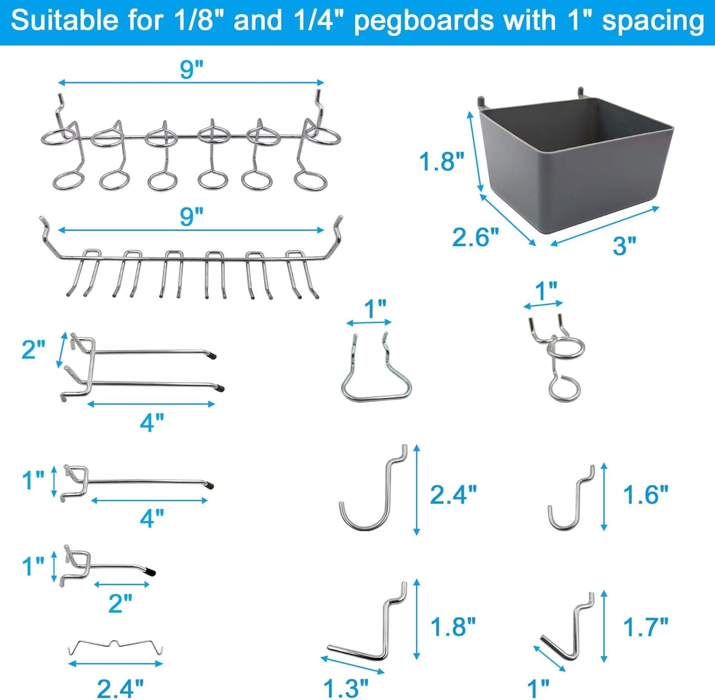 Assorted Pegboard Hooks and Bins Set with Peg Locks for Tool Organization, 80 Pieces