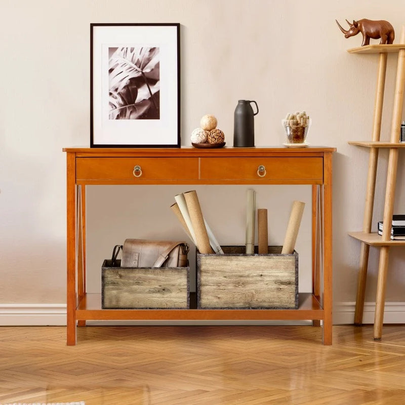 Entryway Console Table with Dual Drawer Storage and Shelf