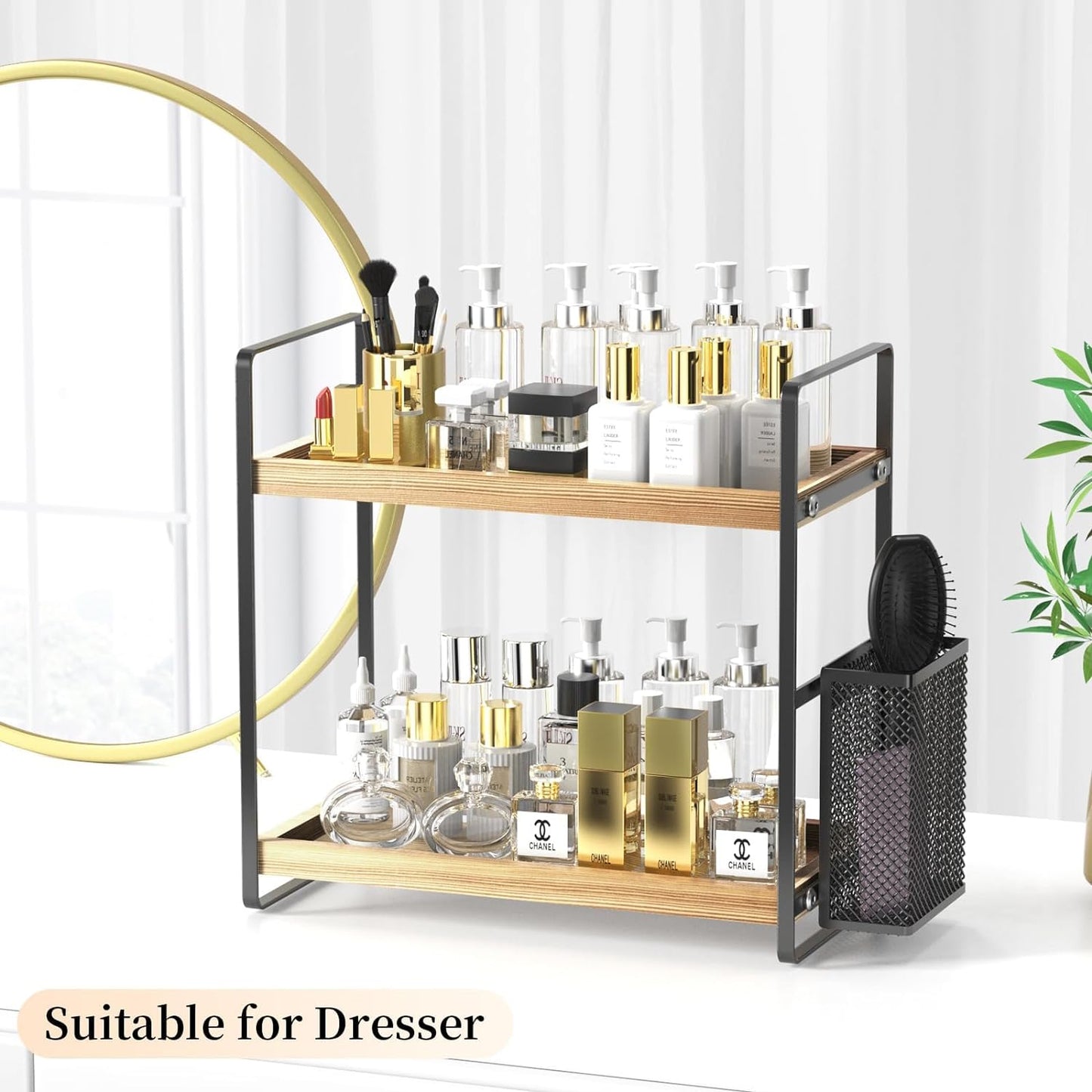 Sophisticated Bathroom Countertop Organizer with Perfume Tray and Vanity Storage Solutions