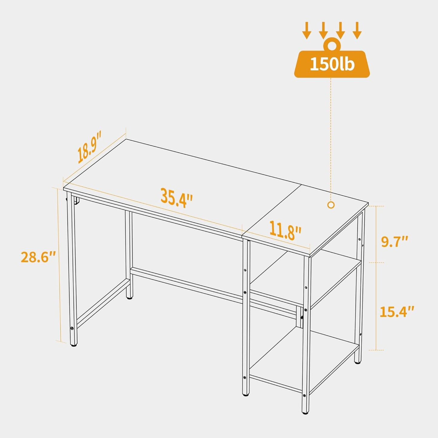 Modern 47-Inch Home Office Desk with Storage Shelves and Splice Board, Brown and Black Finish