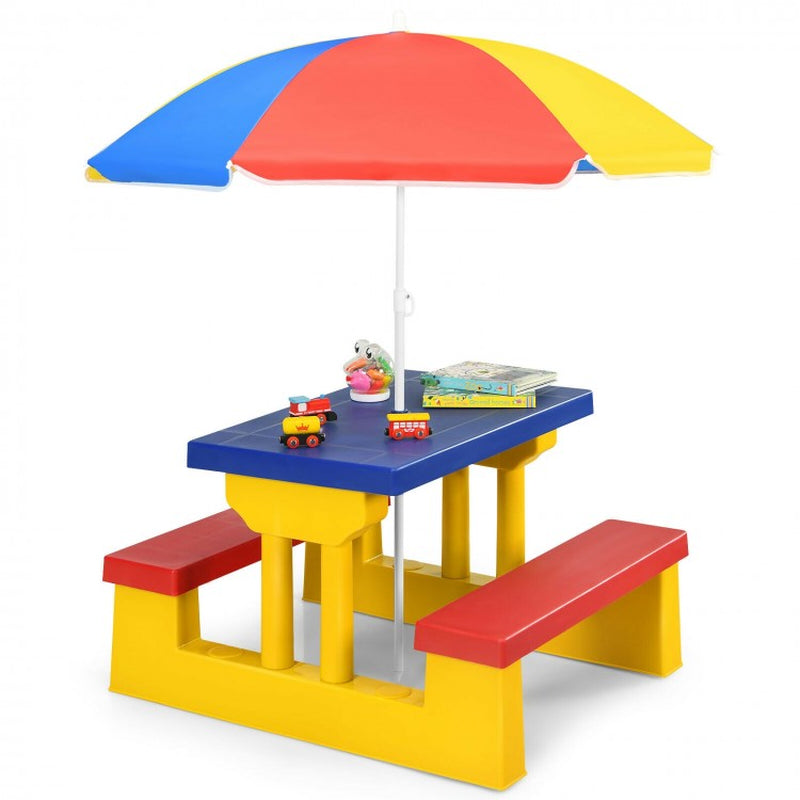Children's Folding Picnic Table and Bench Set with Umbrella