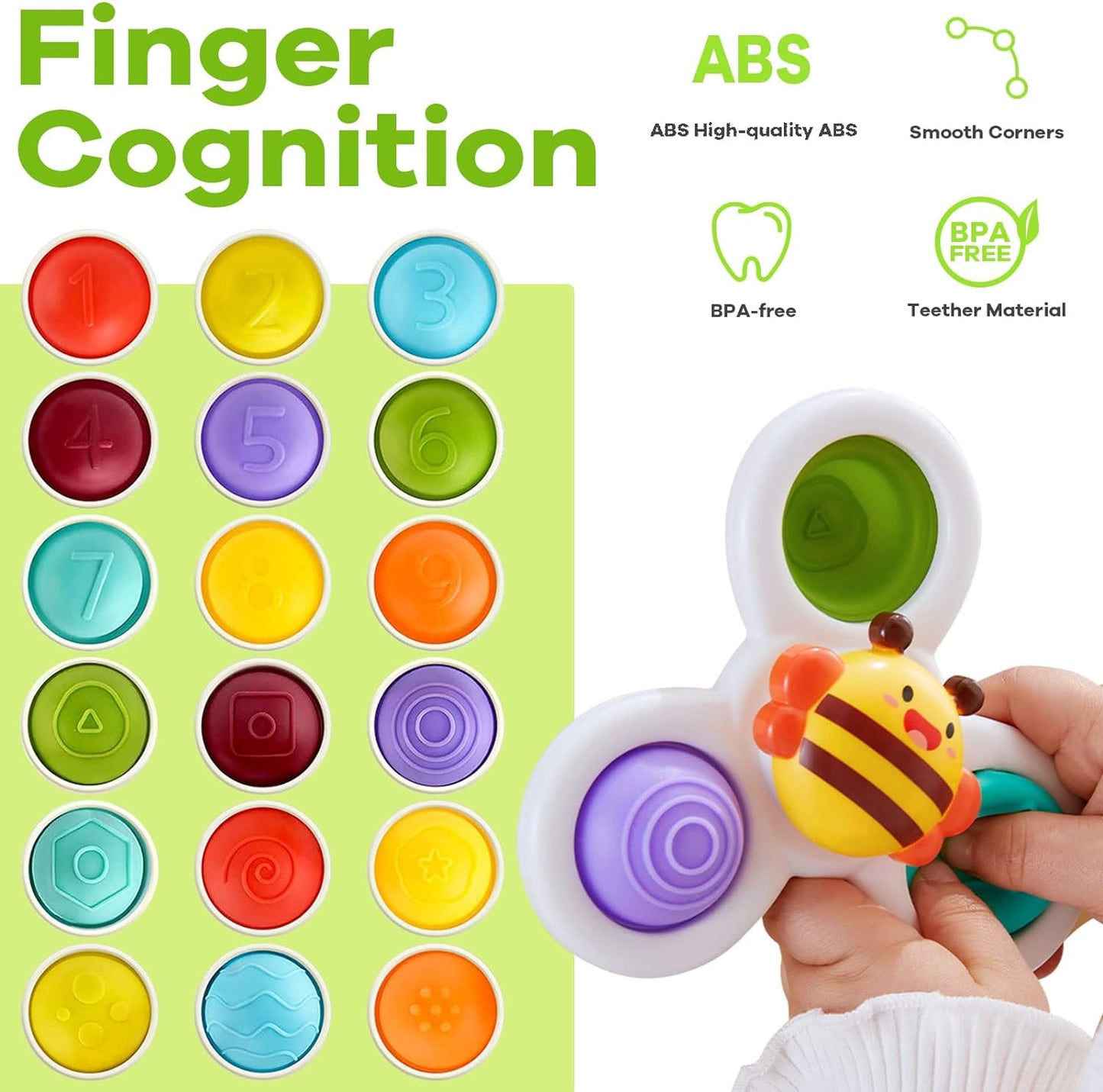 Suction Cup Spinner Sensory Toys - Learning Bath Toys - Infants, Toddlers,Ages 12-36 Months