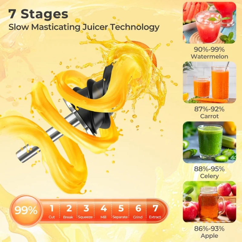 High-Efficiency Cold Press Juicer with 5.3-Inch Feed Chute and Reverse Function for Optimal Juice Yield