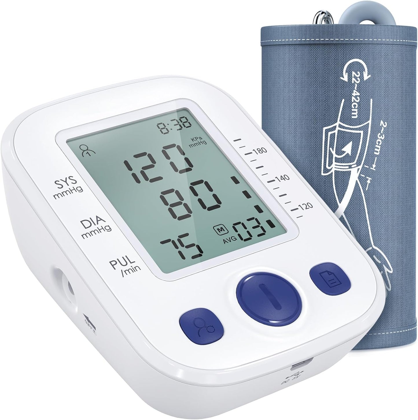 Automatic Blood Pressure Monitor for Home Use with 2x99 Memory, LCD Display, and Large Upper Arm Cuff (22-42 cm)