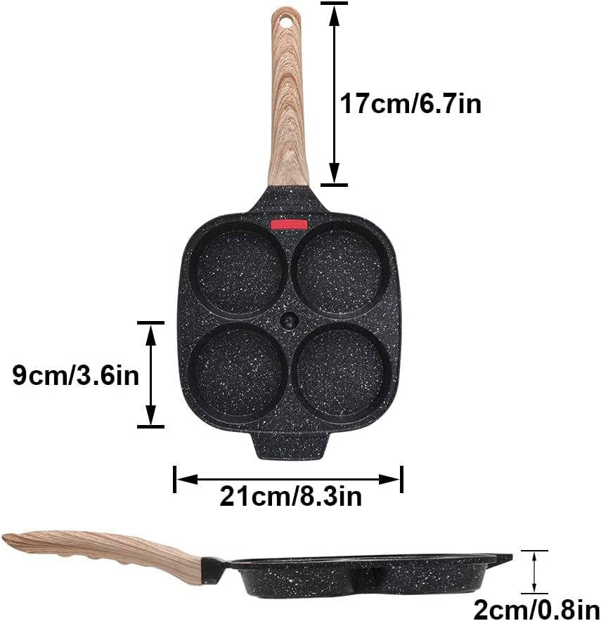 Nonstick Egg Frying Pan with Lid - 4-Cup Aluminium Alloy Pancake Cooker for Gas and Induction Stoves, Black