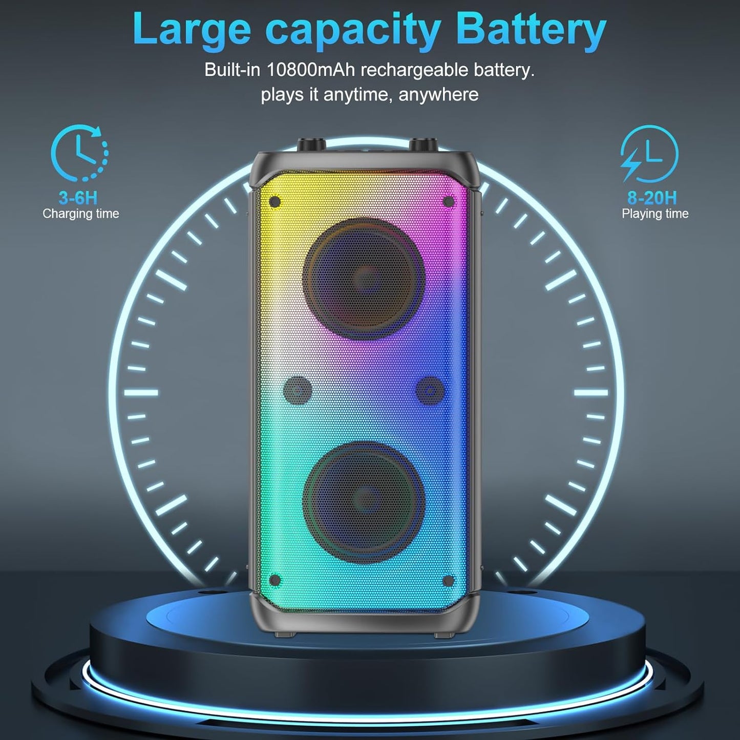 80W Peak Wireless Bluetooth Speaker - Subwoofer, TWS Portable Outdoor Party Speaker, Deep Bass, LED Lights, Loud Stereo Sound, Mic