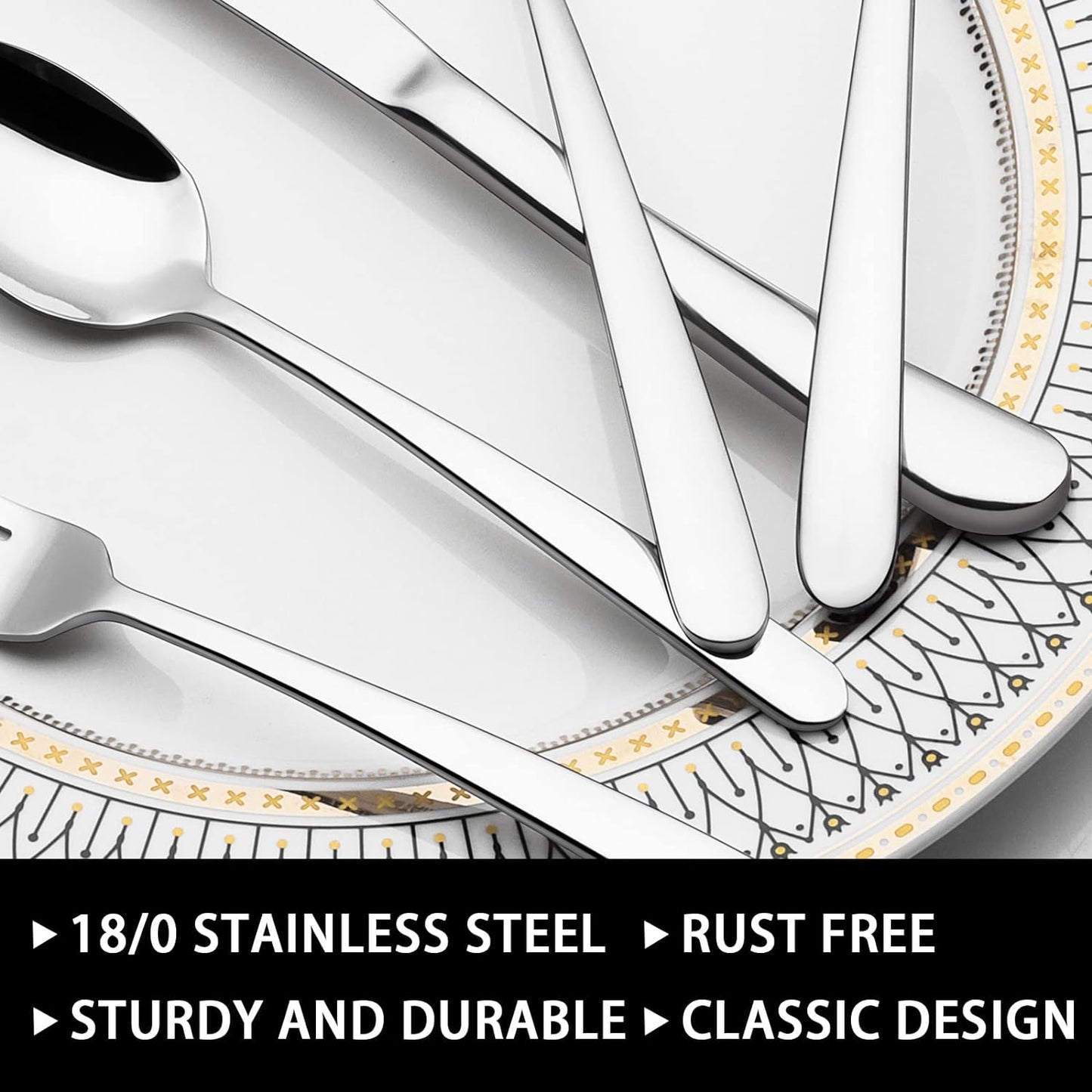 40-Piece Heavy-Duty Stainless Steel Flatware Set for 8, Food-Grade Tableware Cutlery, Dishwasher Safe with Mirror Finish