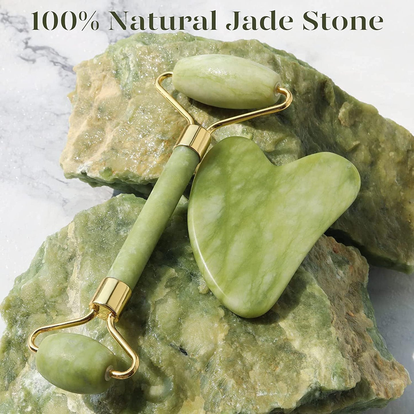 Gua Sha Facial Tool and Jade Roller Set for Anti-Aging, Puffiness Reduction, and Skin Tightening - Self-Care Gift for Men and Women - Crafted from Xiuyan Jade