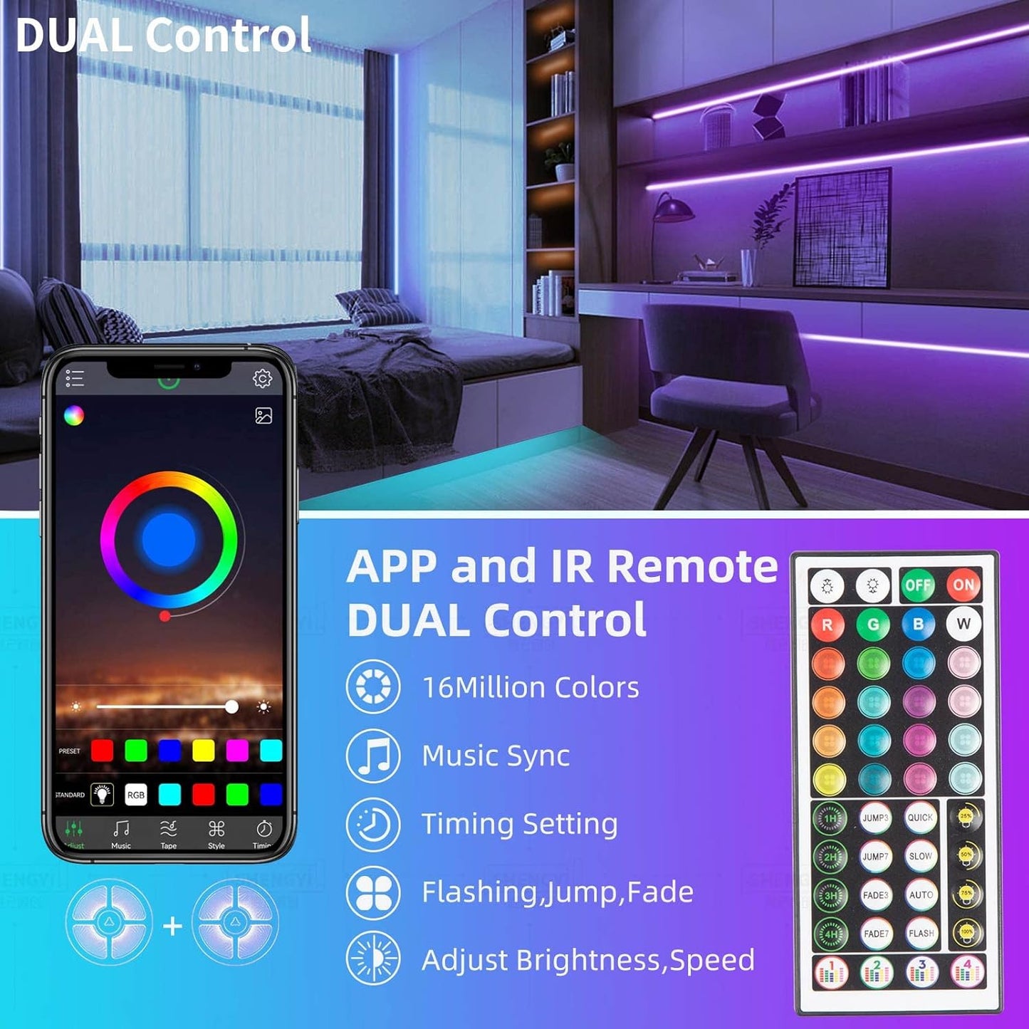 100FT Smart RGB LED Strip Lights with Music Sync, App and Remote Control - 30M Decorative Lighting for Bedroom and Party Spaces