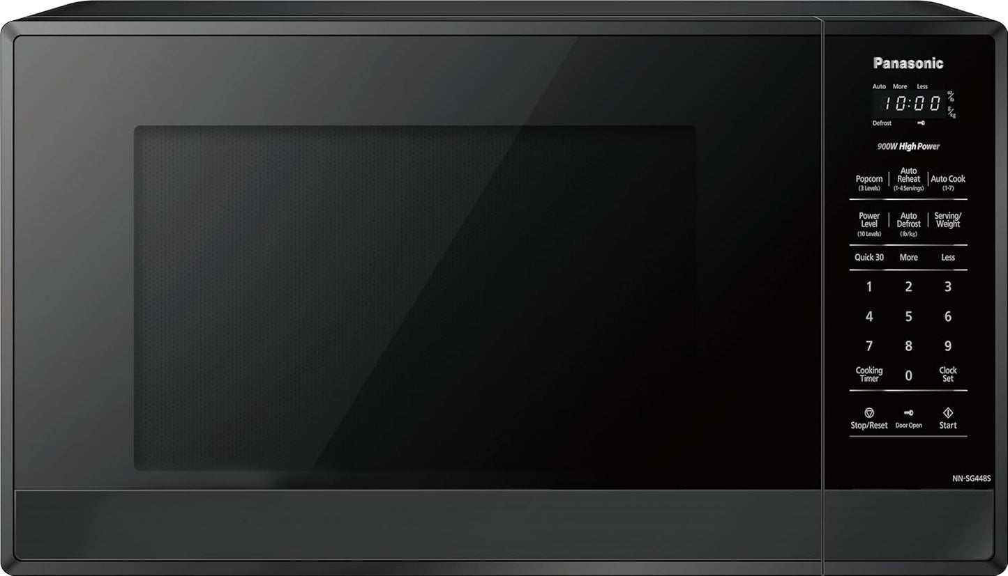 Compact 900 W High Power Microwave Oven, 7 Auto Cook Menus, Child Lock, Black Stainless
