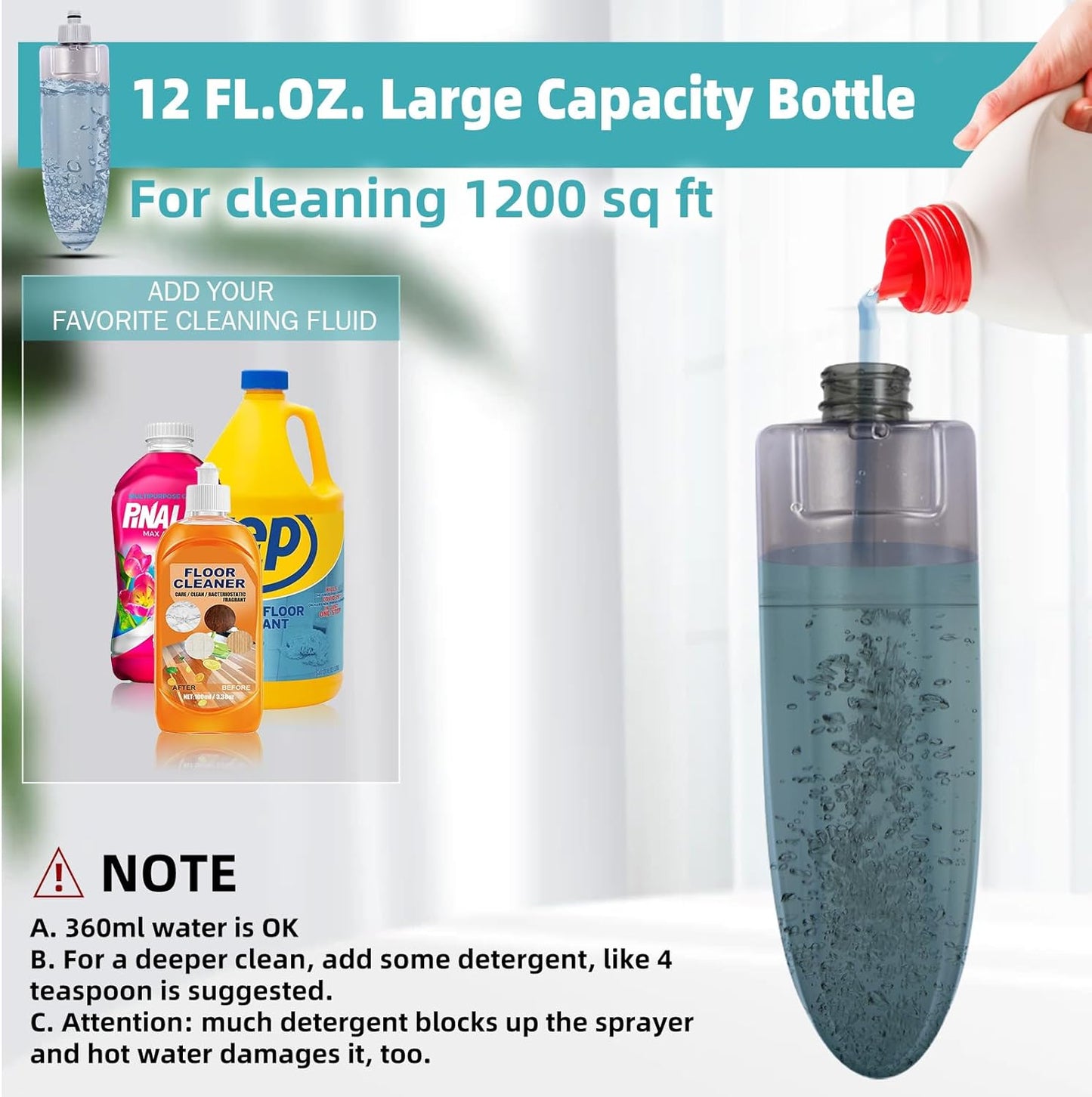 Microfiber Spray Mop - 360-Degree Spin Dust Mop - 12 FL.OZ Refillable Bottle, 4 Reusable Microfiber Pads, Scrubber and Holder