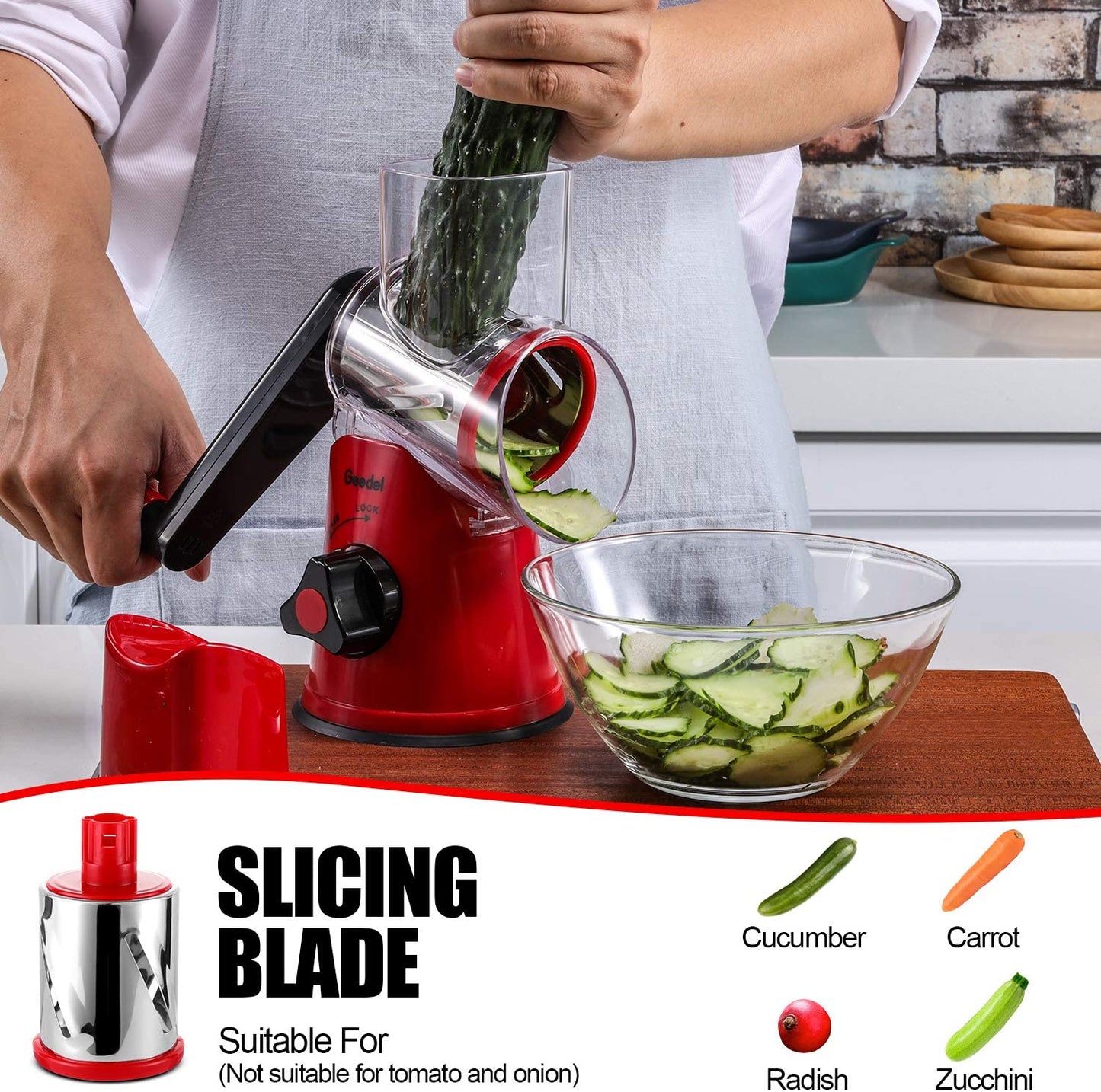 Rotary Mandoline Vegetable Slicer and Cheese Grater with Interchangeable Blades for Effortless Food Preparation