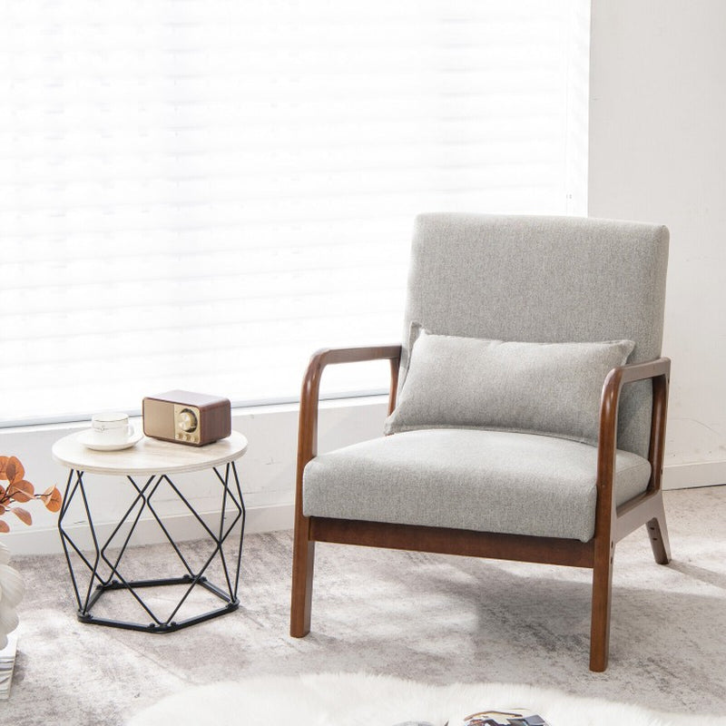 Contemporary Accent Chair Featuring a Rubber Wood Frame and Lumbar Support Pillow