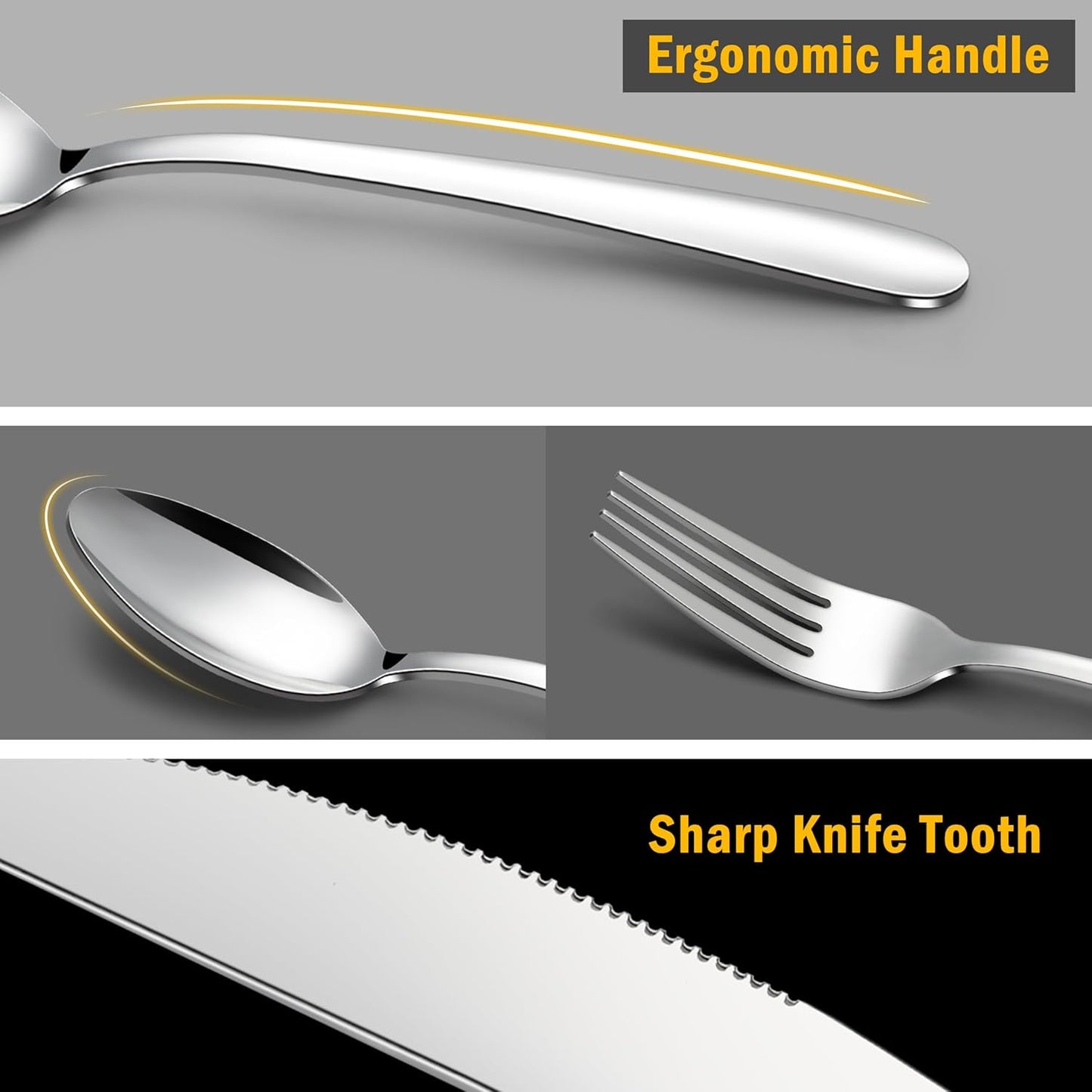 60-Piece Stainless Steel Flatware Set for 12, Includes Knives, Forks, and Spoons, Dishwasher Safe