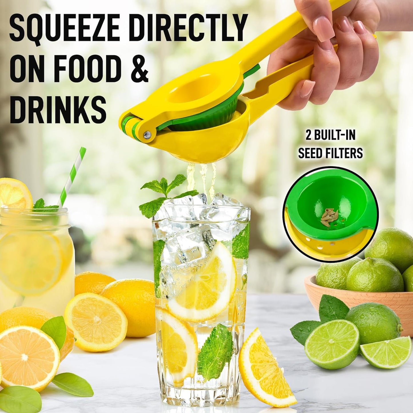 Professional 2-In-1 Manual Lemon Squeezer - Durable Hand Juicer for Maximum Juice Extraction - Effortless Cleaning Citrus Juicer