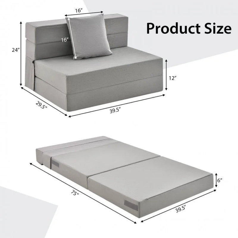 6-Inch Tri-Fold Sofa Bed Mattress with Pillow