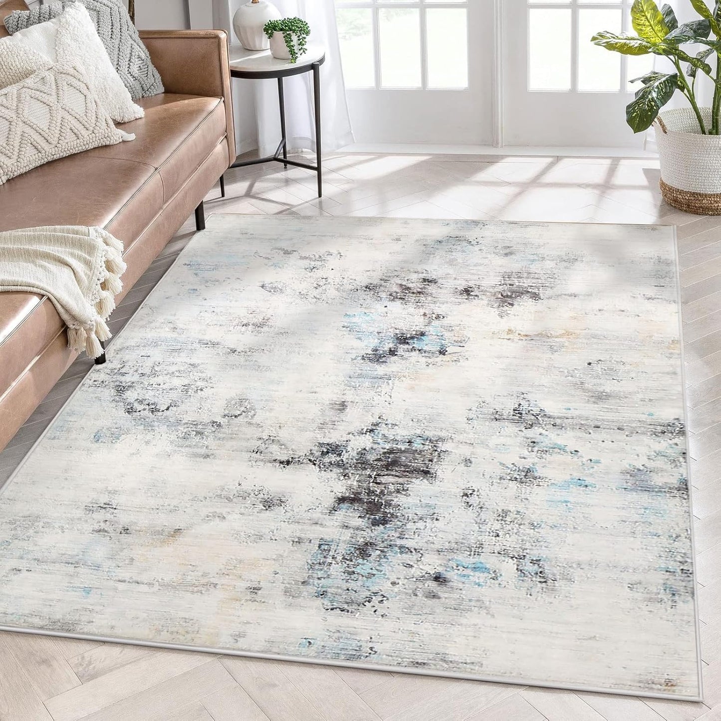 Modern Soft Abstract Area Rug for Living Room, Bedroom, Kitchen, and Dining Room - Medium Pile Carpet Floor Mat