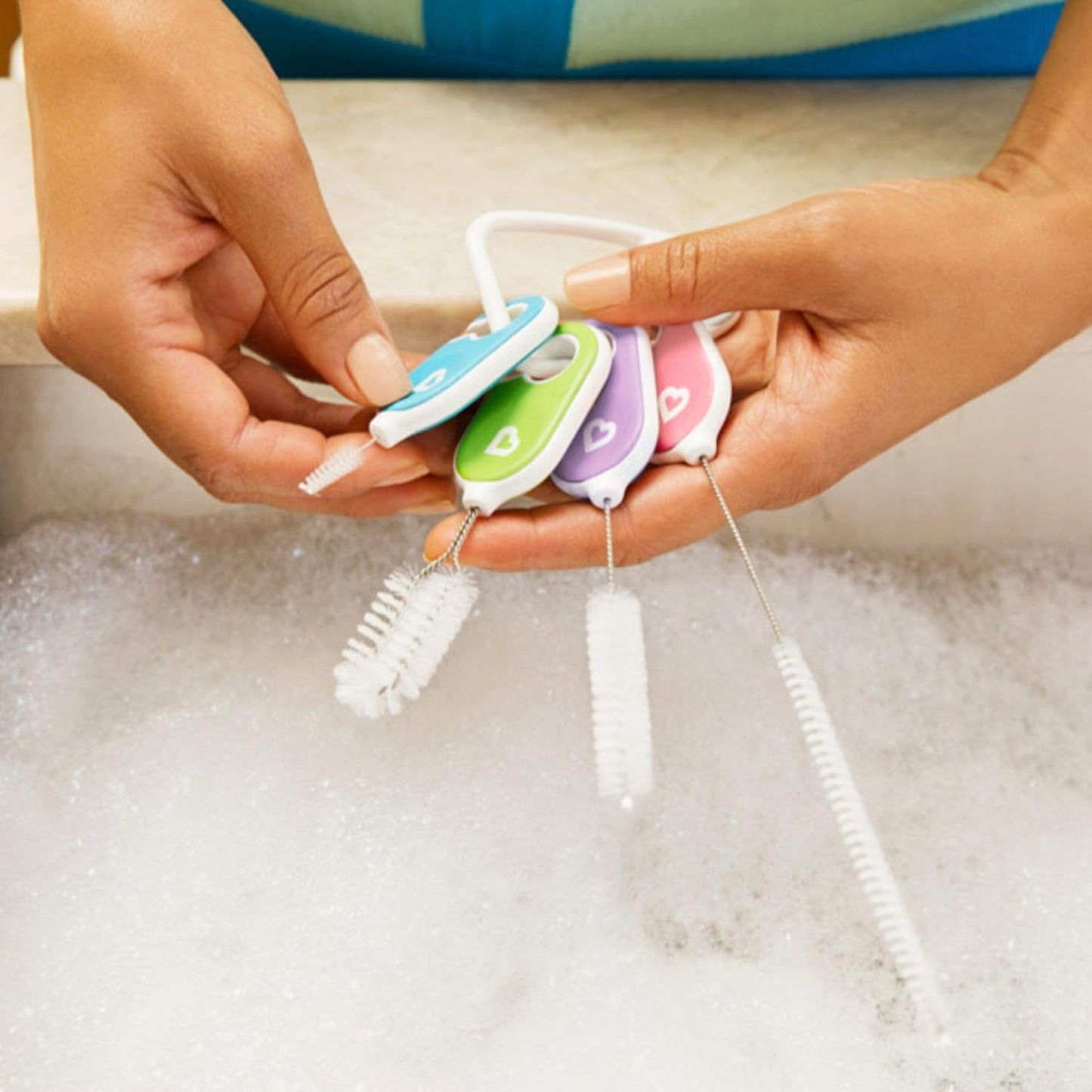 Bottle and Cup Cleaning Brush Set with Key Ring, Ergonomic Handle, 4 Piece