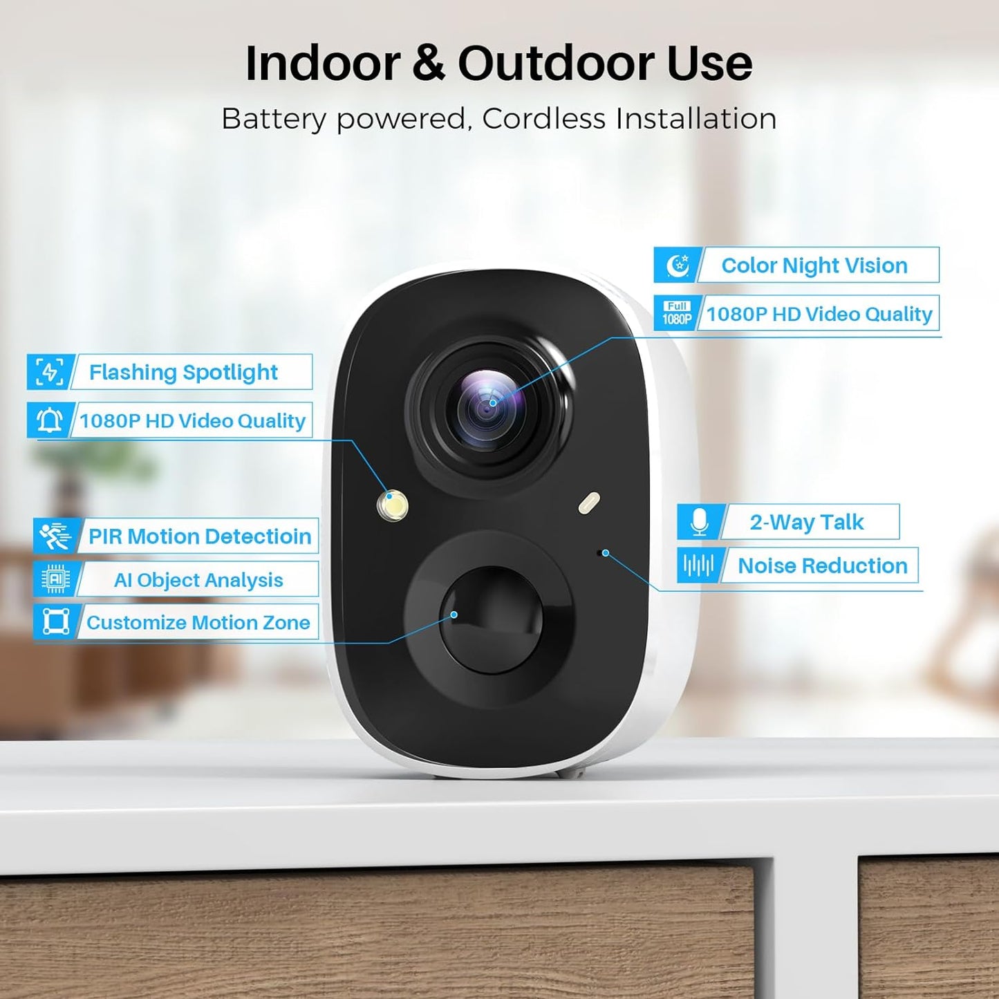 Wireless Outdoor Security Camera System (2-Pack) - Battery-Powered Home Surveillance with AI Motion Detection, Spotlight, Siren Alarm