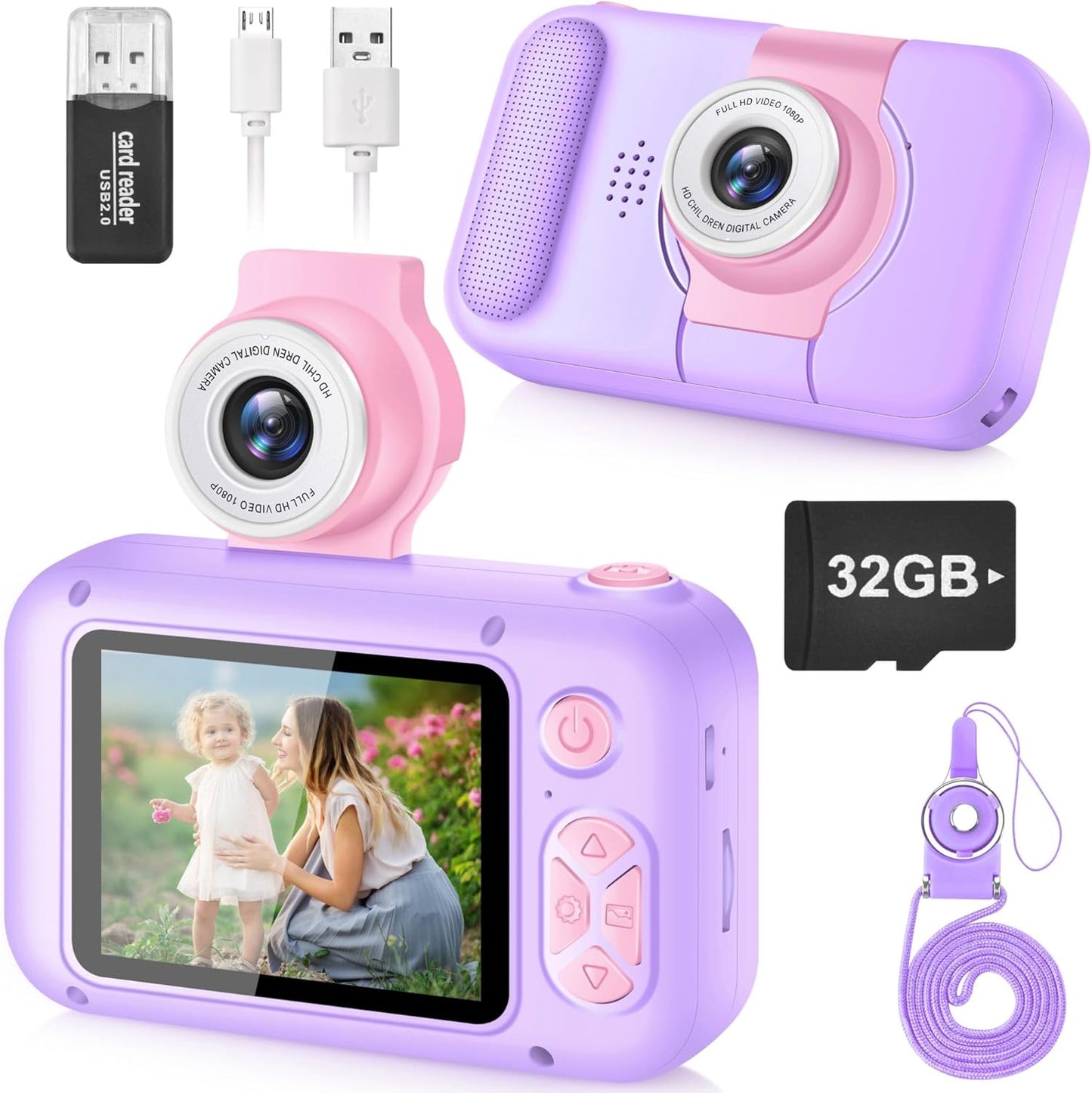 Digital Camera for Kids with 2.4-Inch IPS Screen, 180° Flip Lens, and Built-in Games - Gift for Ages 4-11