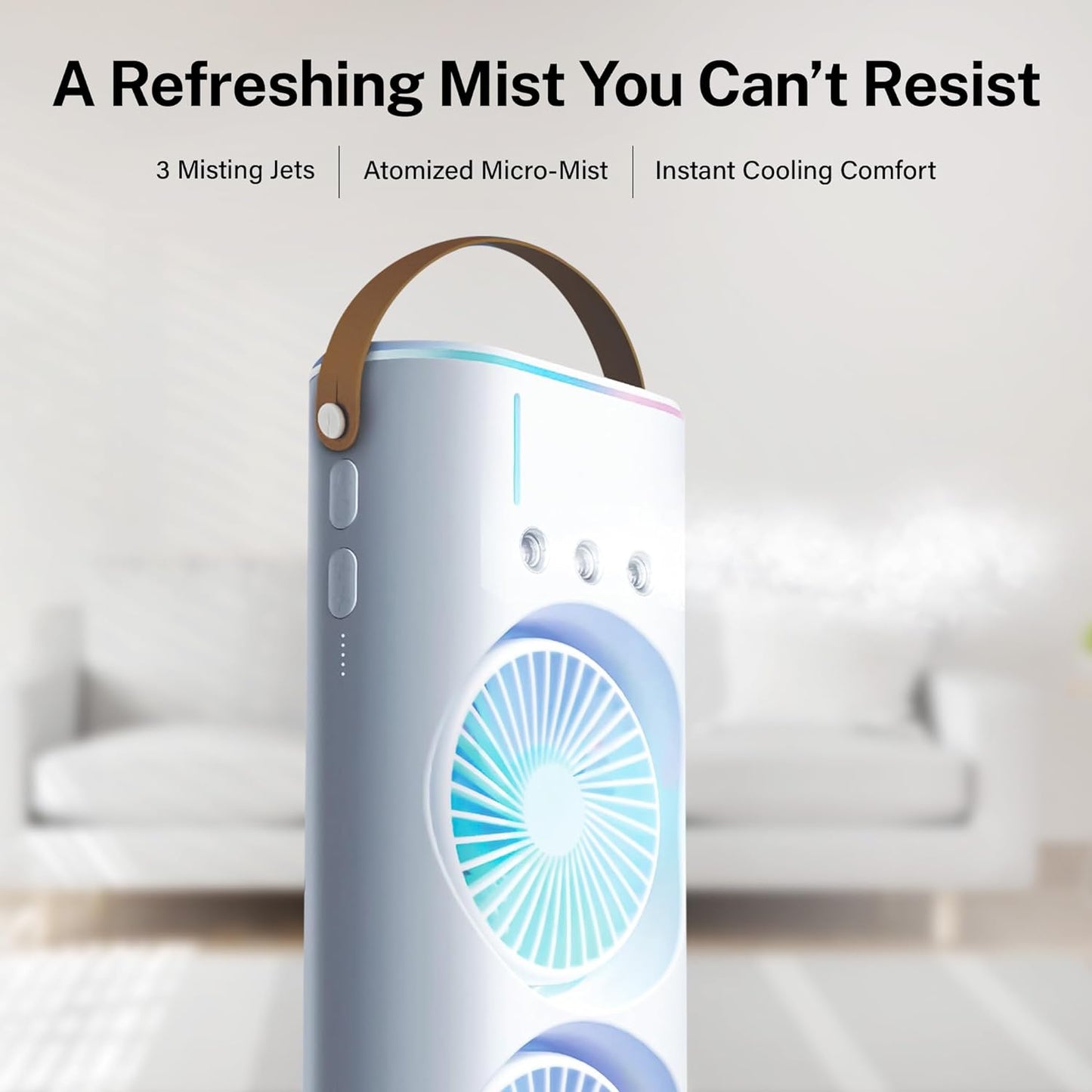 Aqua Air Portable Air Conditioner: Dual Mist Rechargeable Oscillating Evaporative Cooler Fan for Travel, Standing and Desk Use