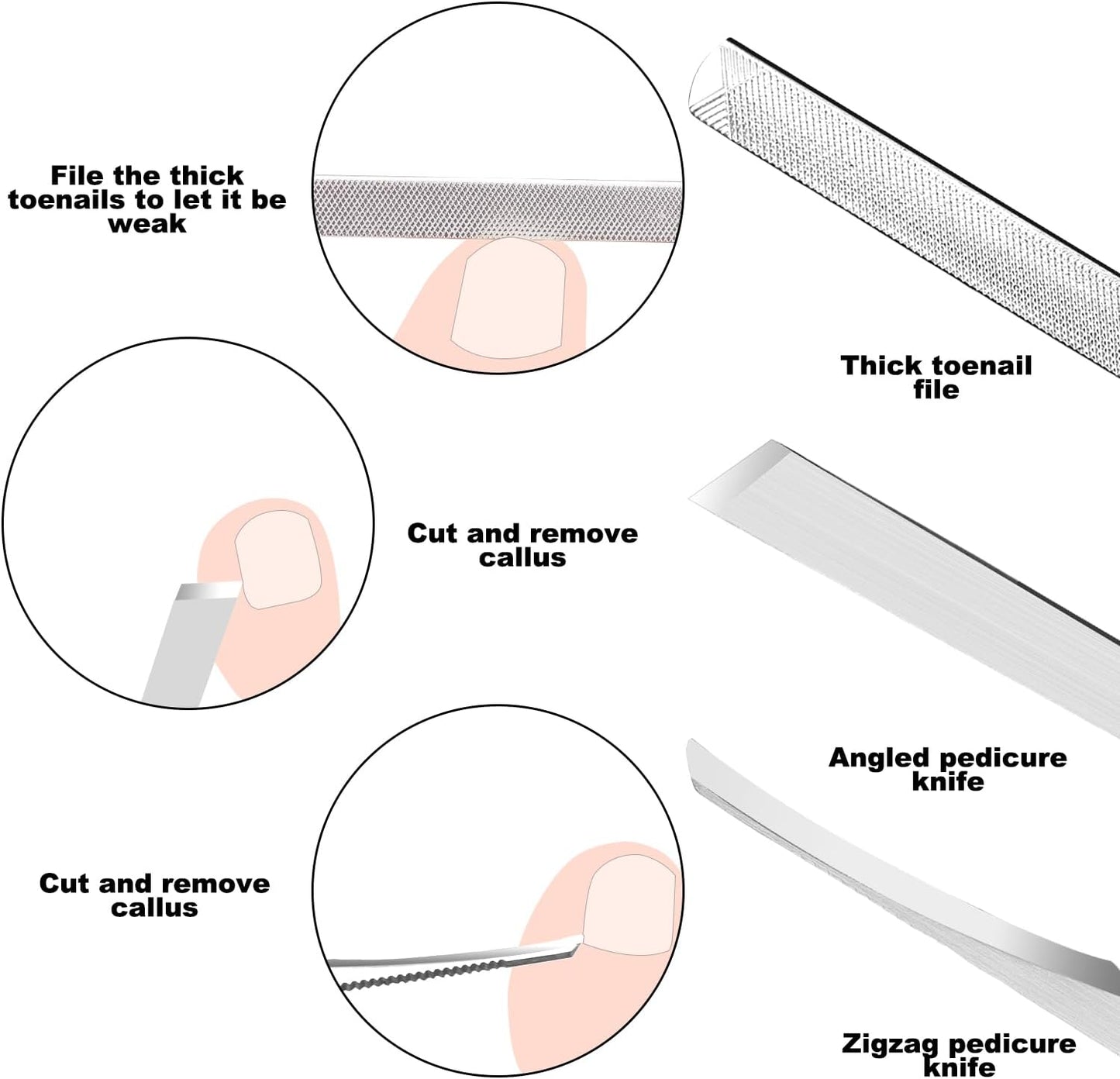 7-Piece Stainless Steel Ingrown Toenail Removal Kit with Under Nail Cleaner and Pedicure Tools