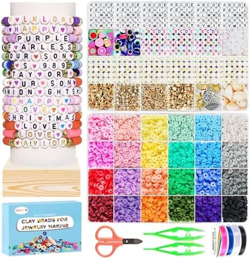 5300-Piece Clay Beads Bracelet Making Kit - Flat Preppy Beads Jewelry, Polymer Heishi Beads with Charms, Ages 8+