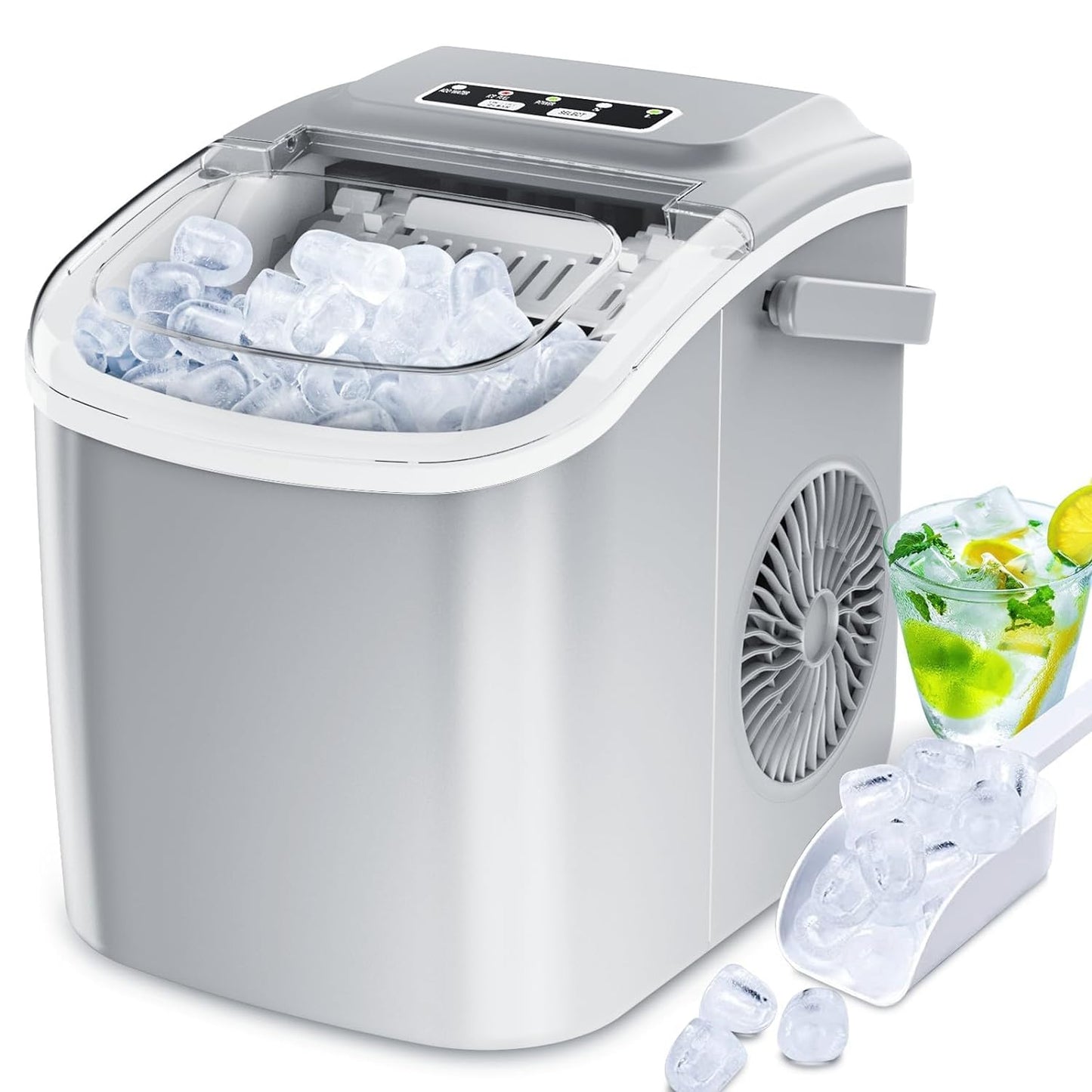 Compact Ice Maker with Carry Handle - 26.5 lbs/24H Self-Cleaning Countertop Ice Machine for Home Use, Ideal Gift for Christmas, Birthdays Gifts