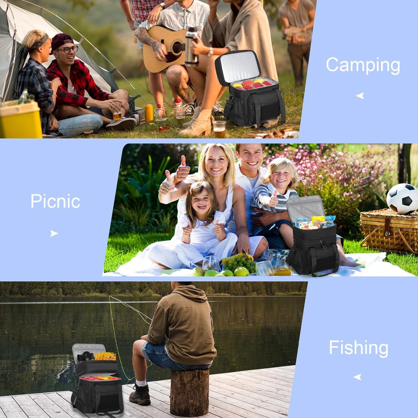 Expandable Tactical Insulated Lunch Box - Double Deck Large Durable Leakproof Cooler Bag for Men and Adults, Black, 16L
