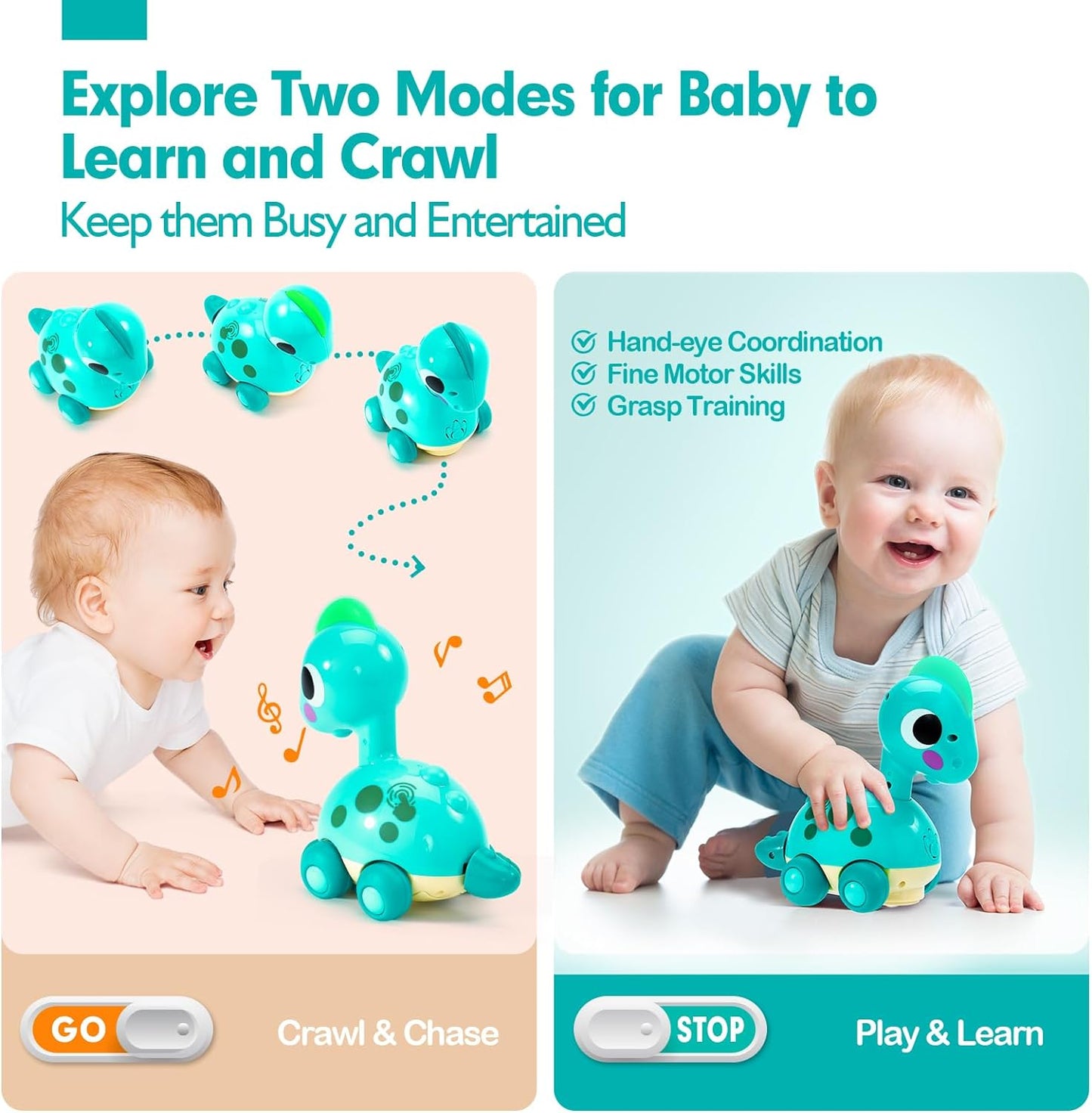 Musical Dinosaur Crawling Toy - Infants 12-18 Months - Engaging Touch - Aged 1-2+