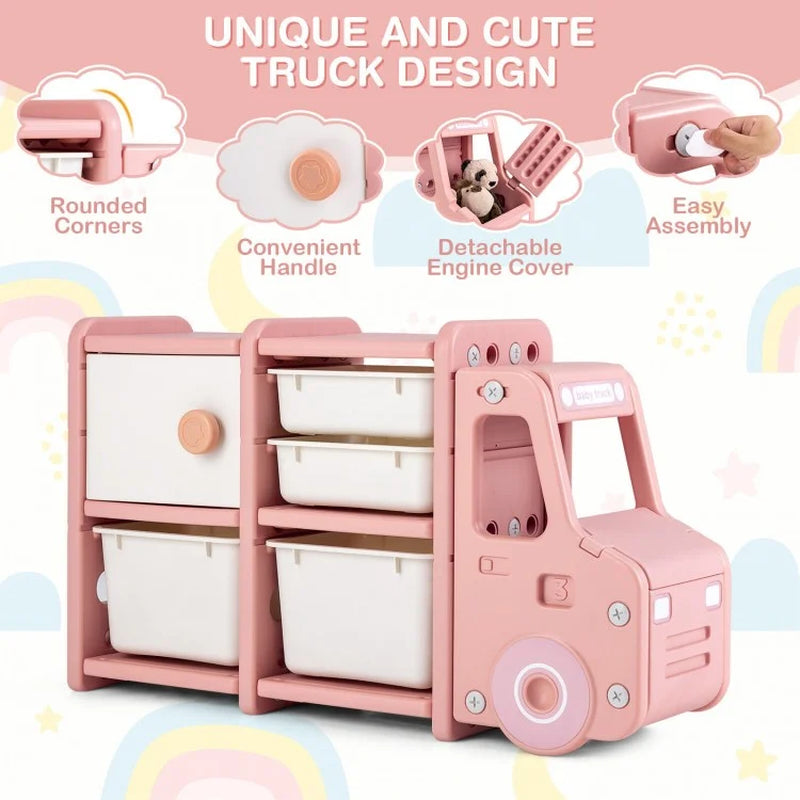 Toddler Truck Storage Organizer Featuring Plastic Bins
