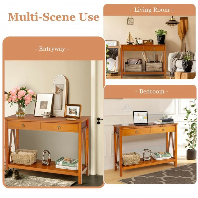 Entryway Console Table with Dual Drawer Storage and Shelf