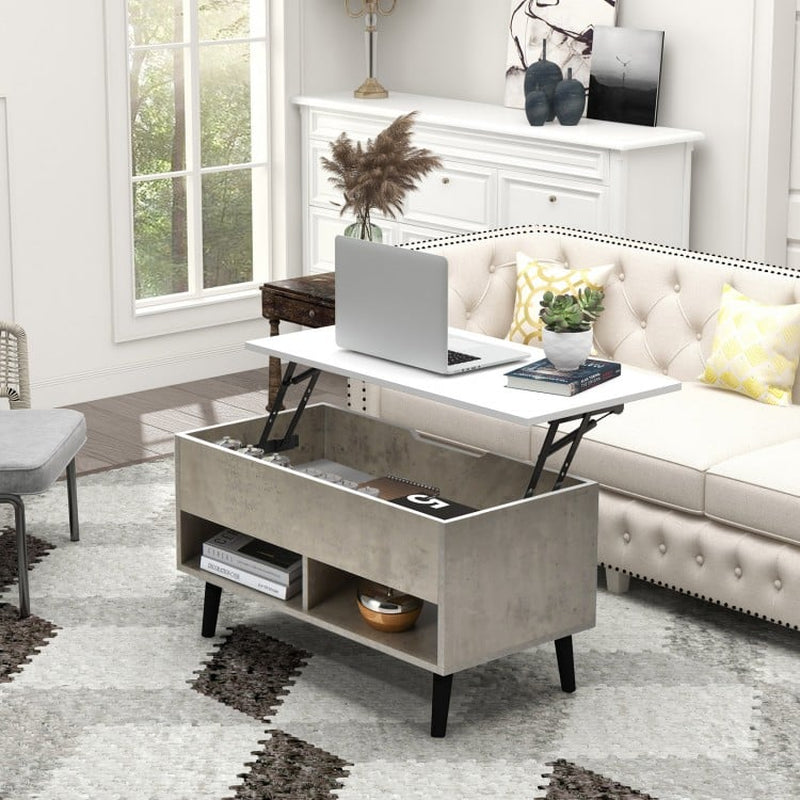 31.5-Inch Lift-Top Coffee Table with Concealed Storage and Dual Open Shelves