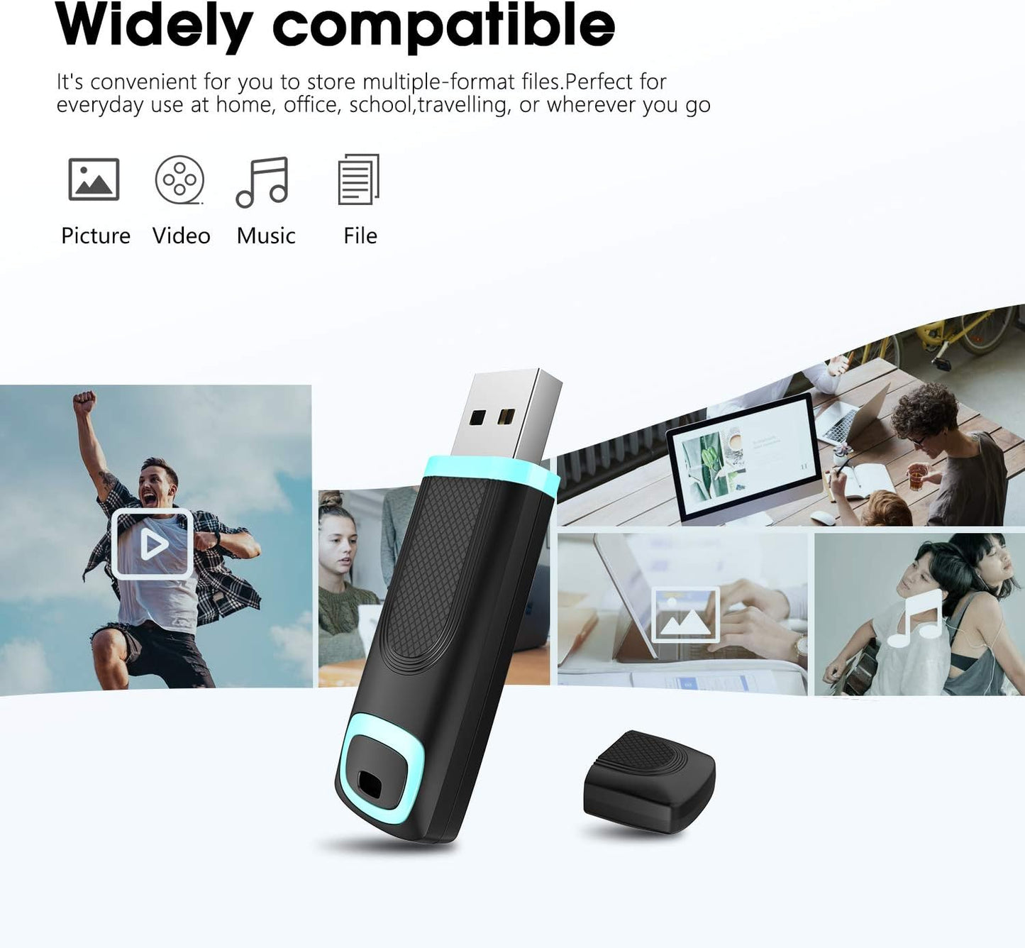 256GB USB 3.0 Flash Drive with Cap Design, Up to 100MB/s Read Speed, Cyan