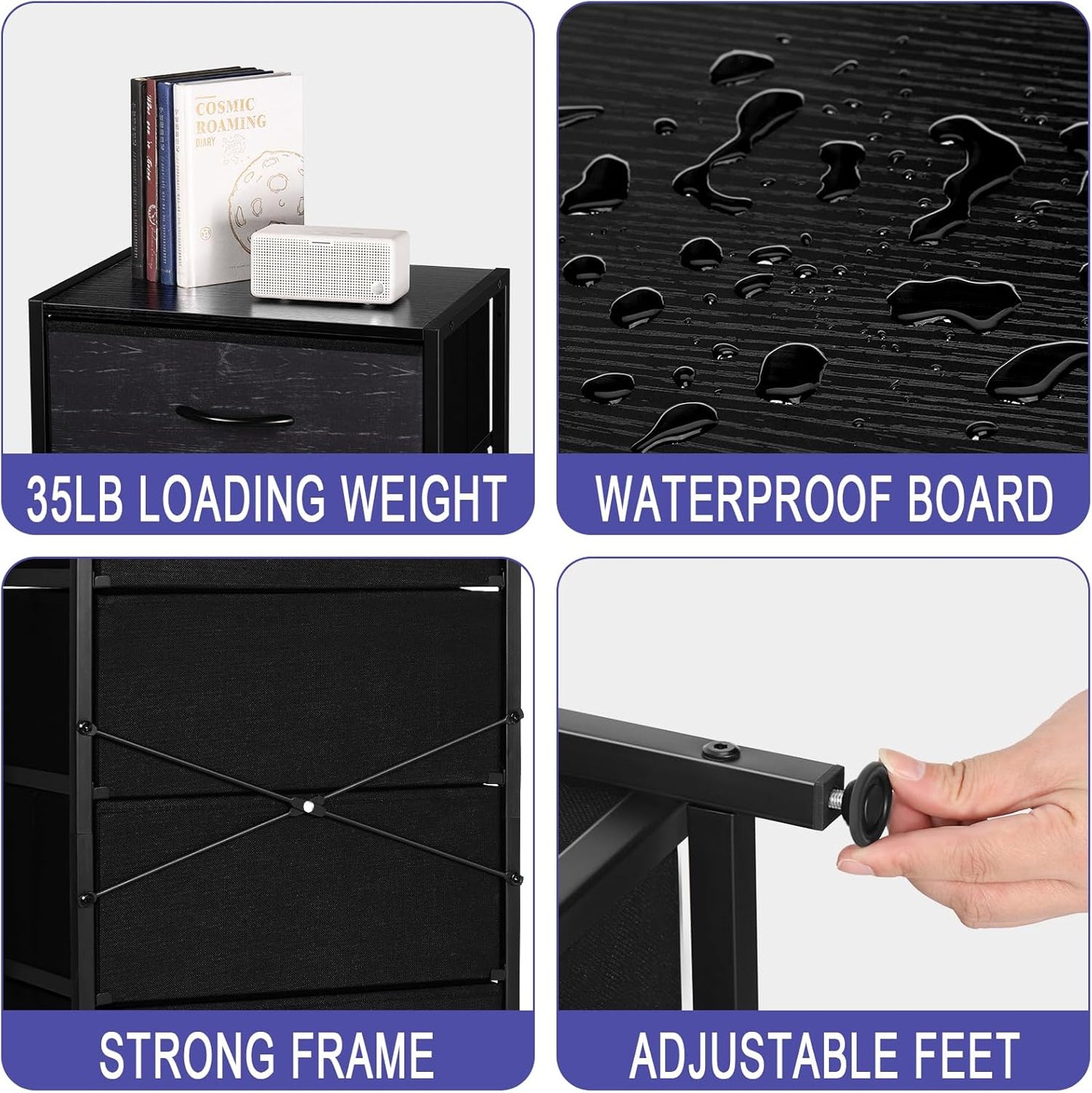 Dresser with 4 Drawers, Fabric Dressers for Bedroom, Small Chest of Drawers, Sturdy Steel Frame & Wood Top, Storage Drawers Tower for Bedroom, Hallway, Entryway, Closets, Oak Black