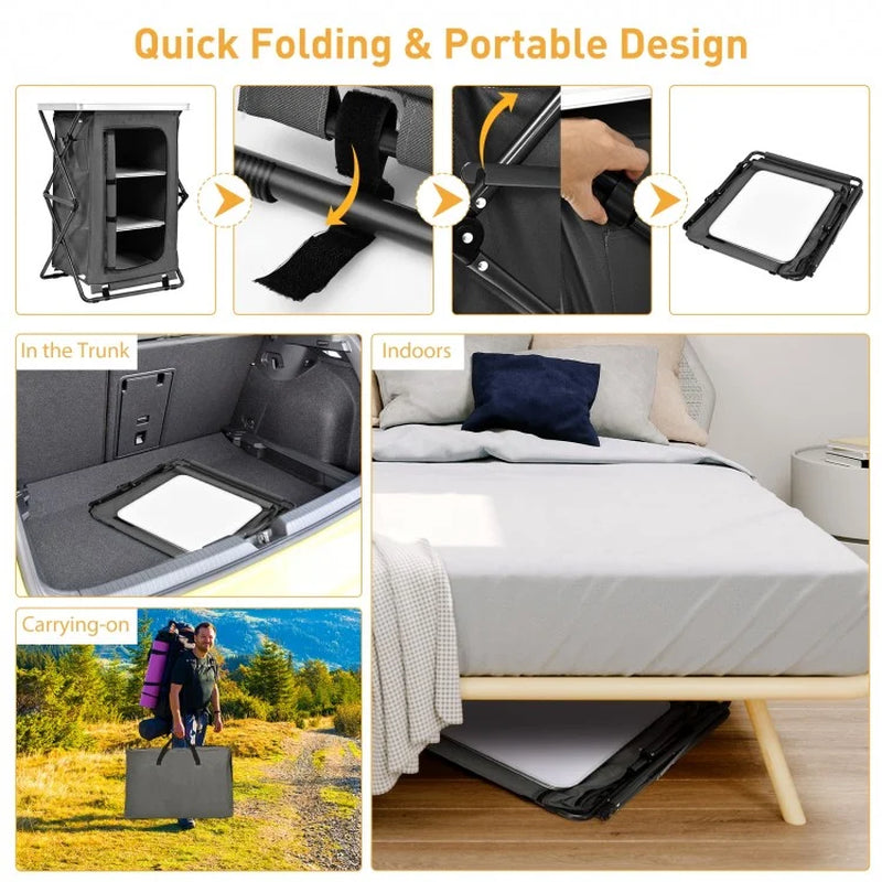 Compact Folding Pop-Up Storage Cabinet for Camping with Carry Bag