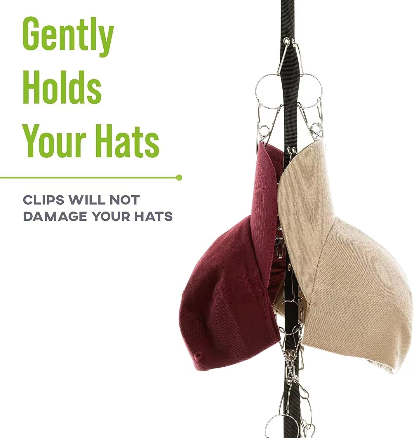 QIUKUN Premium Hat Organizer Rack for Closet Rod (2 Pack) - Versatile Storage Hangers for Baseball Caps, Golf Caps, Beanies, and Sports Caps with 16 Clips
