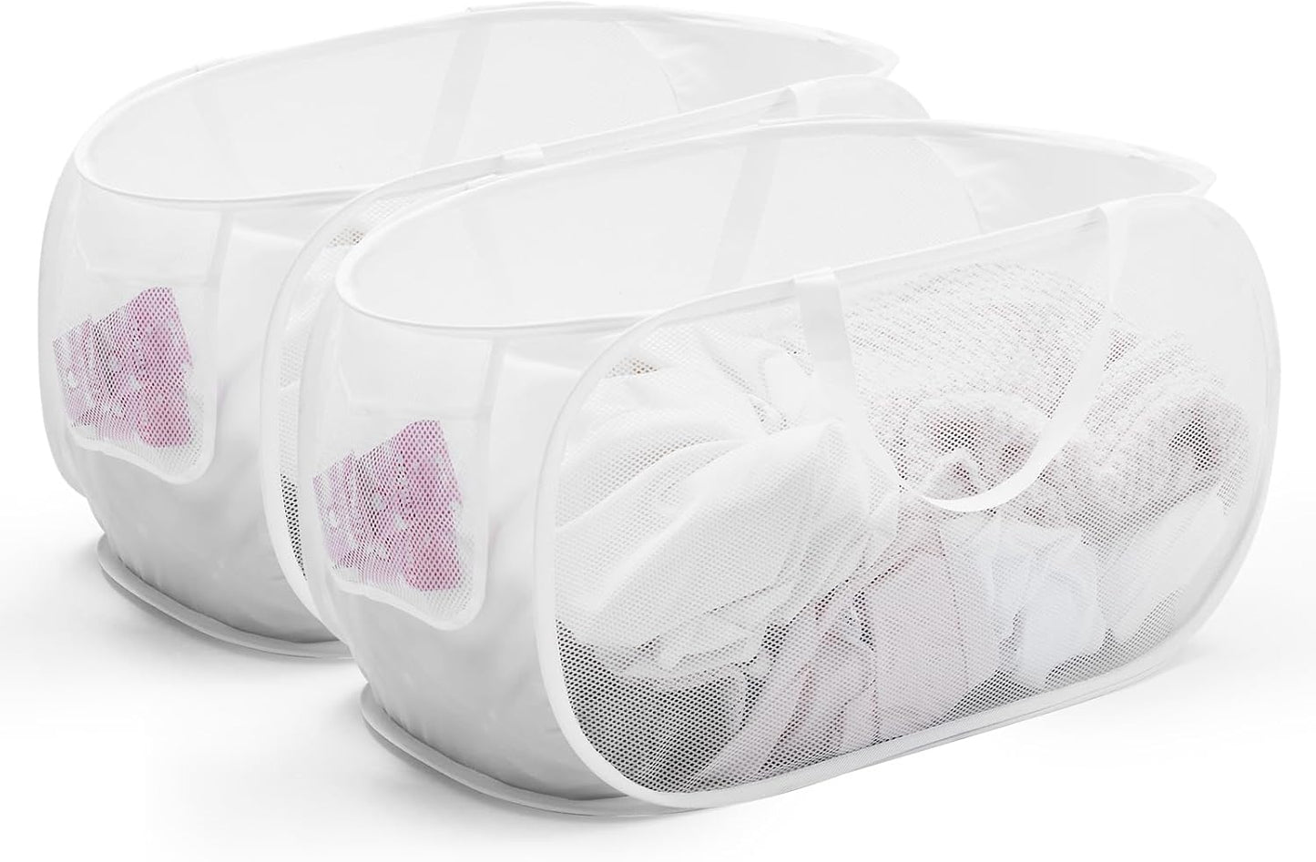 Collapsible Mesh Laundry Basket with Durable Handles and Pockets - Portable and Foldable Clothes Hamper