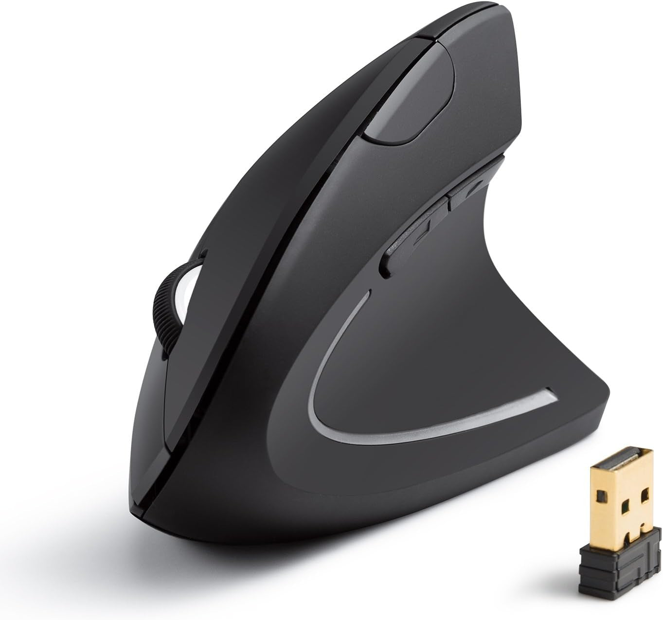 Wireless Vertical Ergonomic Optical Mouse - 2.4G, Adjustable DPI (800/1200/1600), 5 Buttons, Compatible with Laptop, Desktop - Black